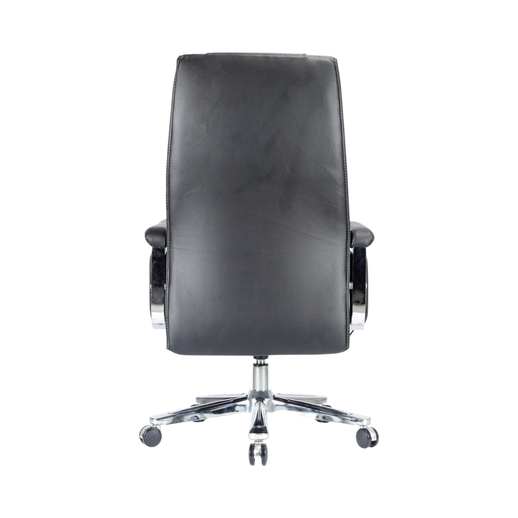 Xiaoyaozuo office chair black faux leather executive chair with chrome base and casters, ergonomic design for comfort and support.