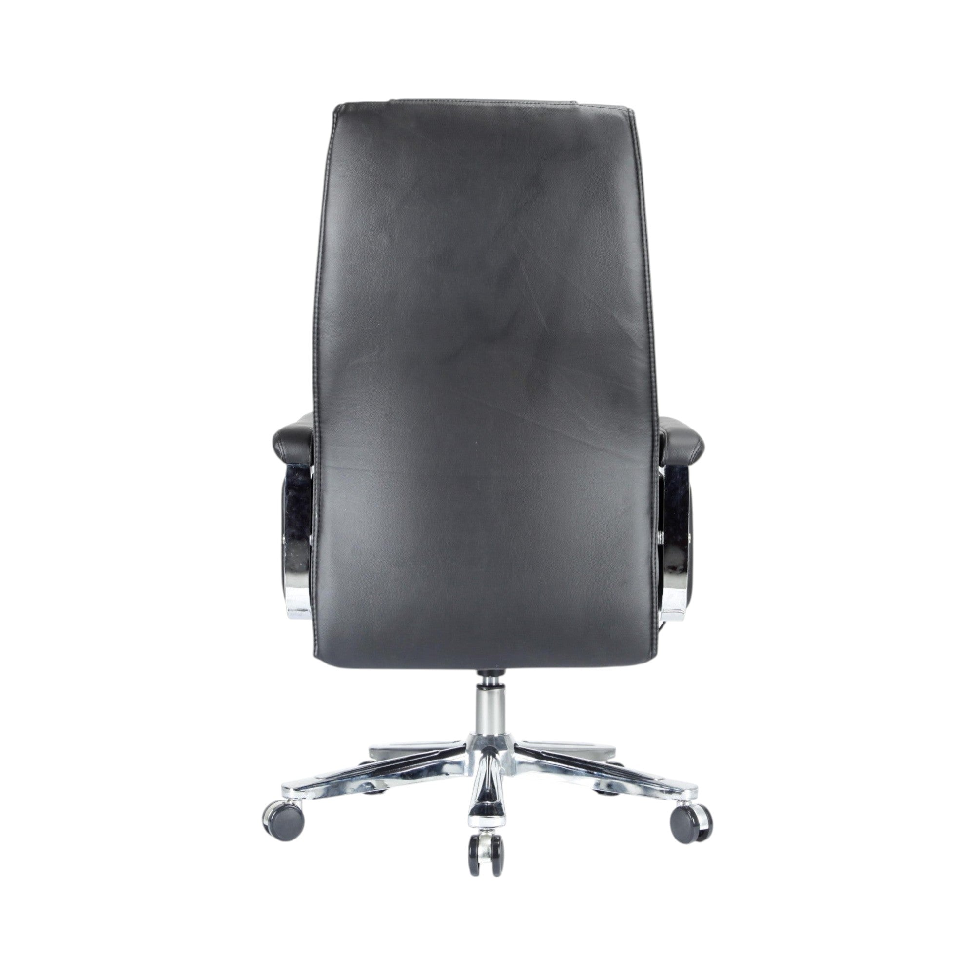 Xiaoyaozuo office chair black faux leather executive chair with chrome base and casters, ergonomic design for comfort and support.
