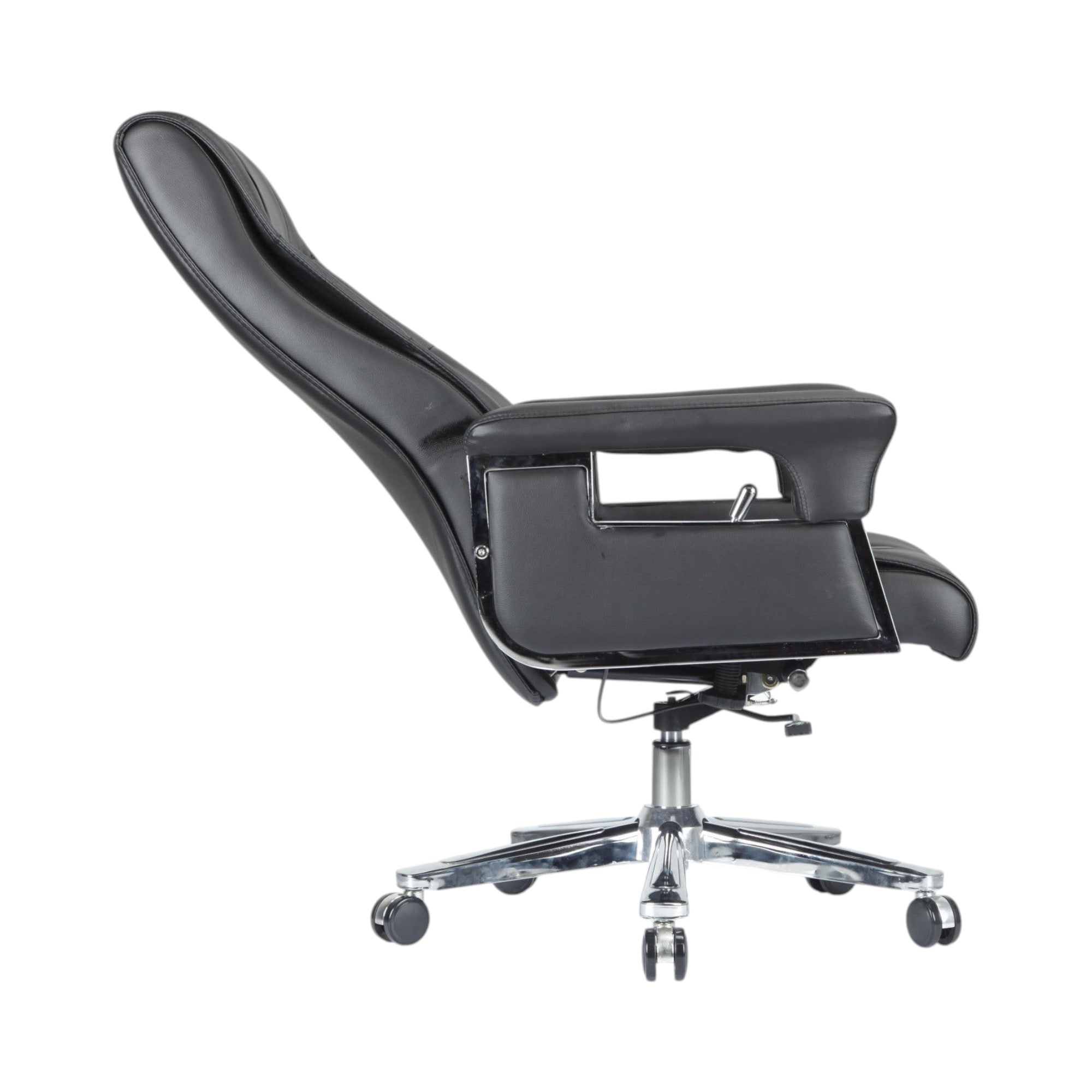 Xiaoyaozuo office chair black faux leather executive office chair with chrome base and casters, ergonomic design.