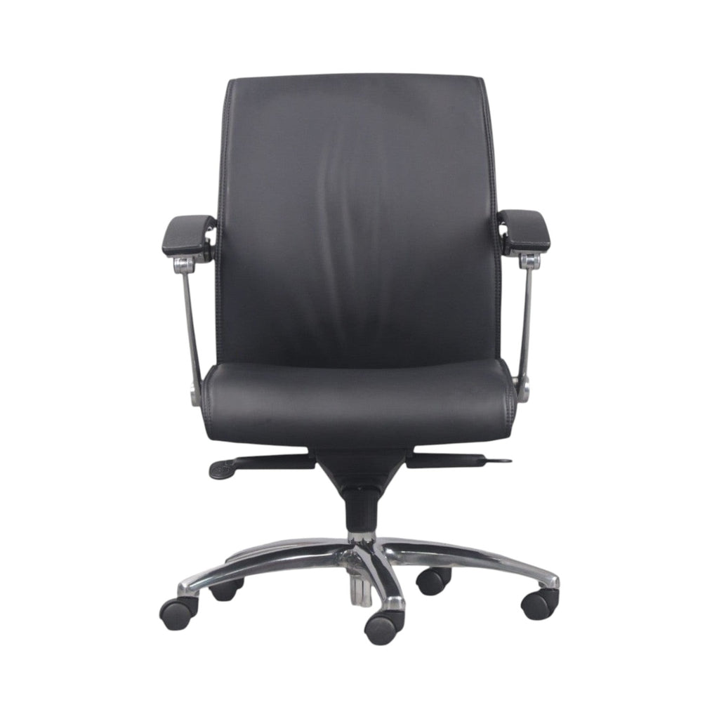 Xiaoyaozuo office chair black faux leather executive chair with padded seat, high back, and chrome base with casters.