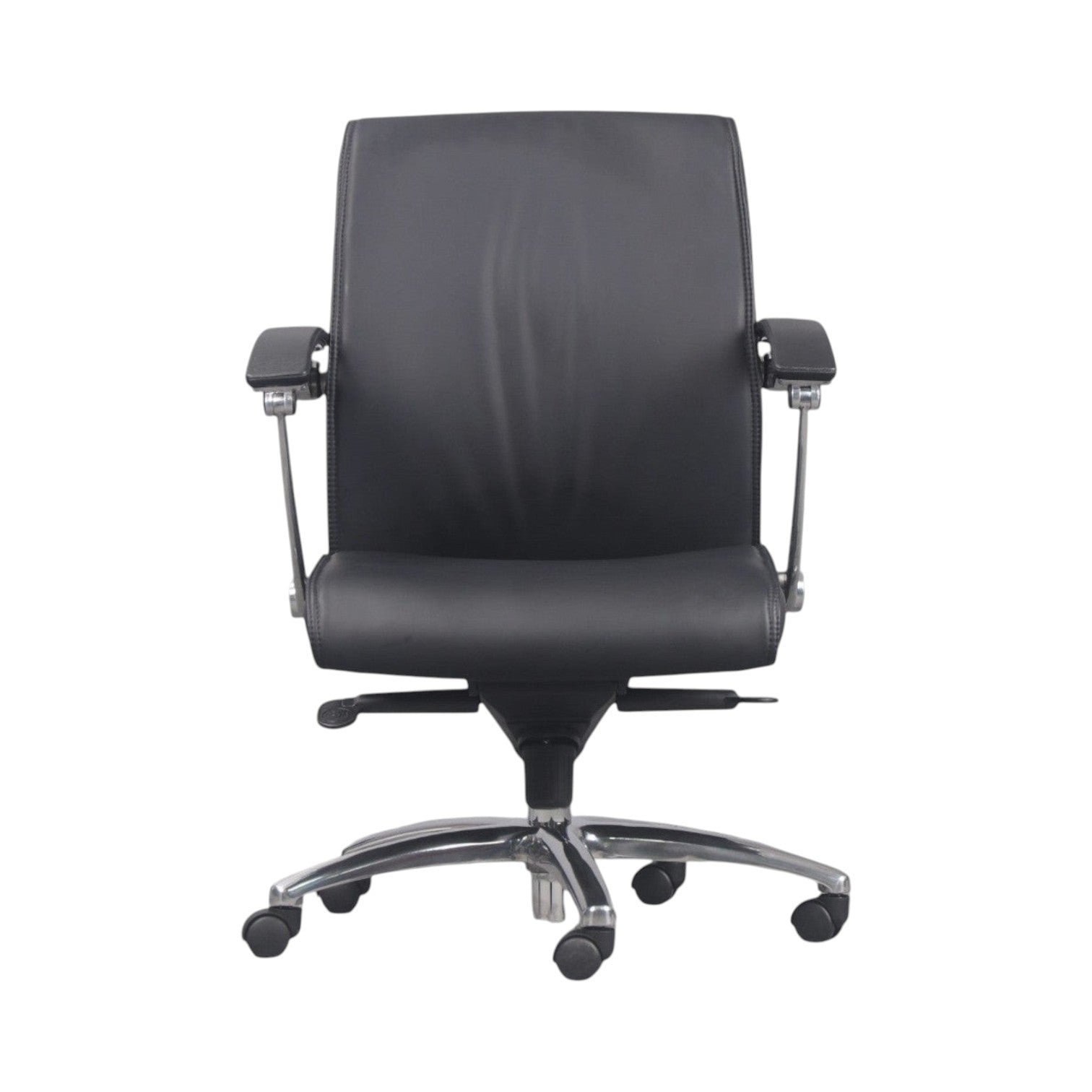 Xiaoyaozuo office chair black faux leather executive chair with padded seat, high back, and chrome base with casters.