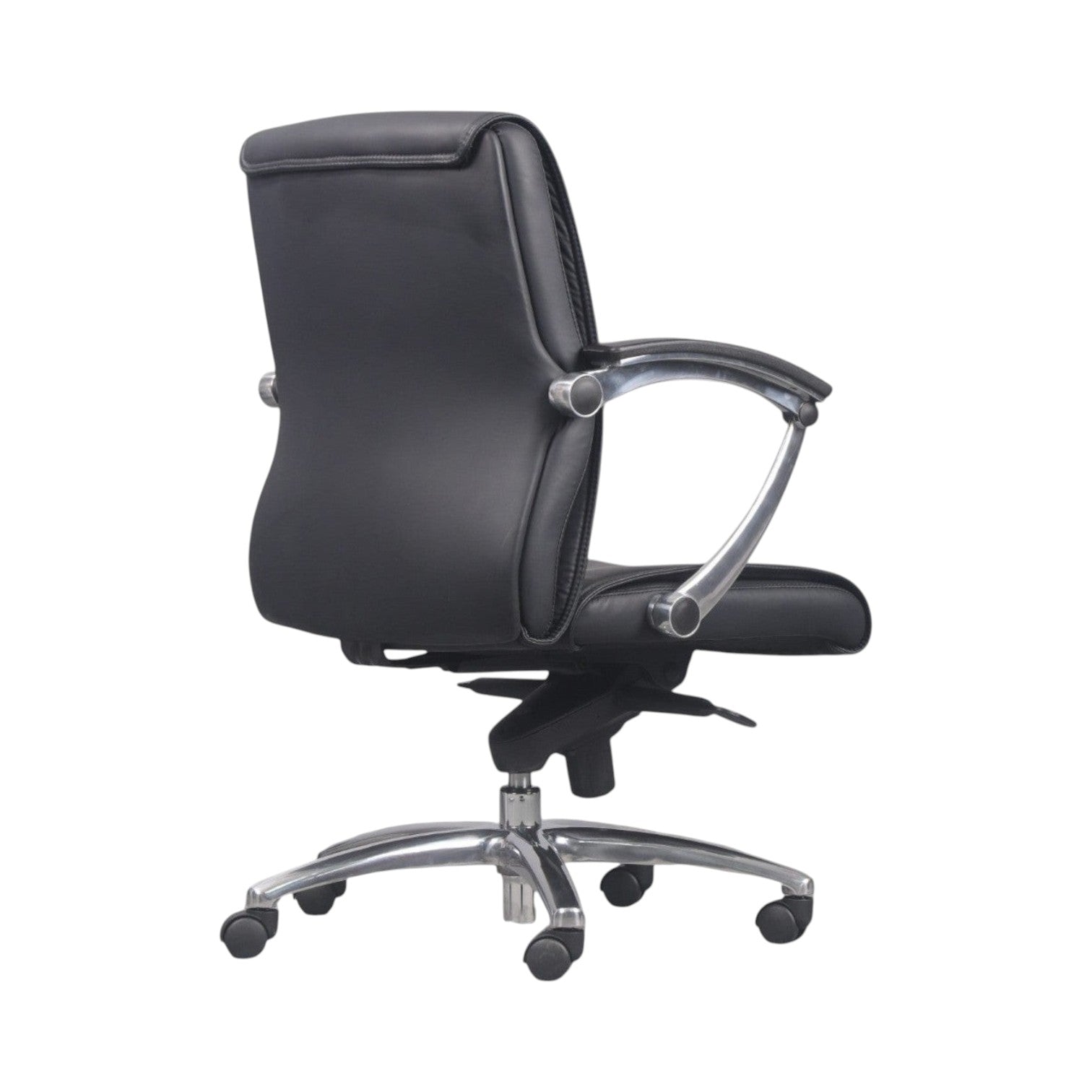 Xiaoyaozuo office chair black faux leather executive chair with padded seat, high back, and chrome base with casters.