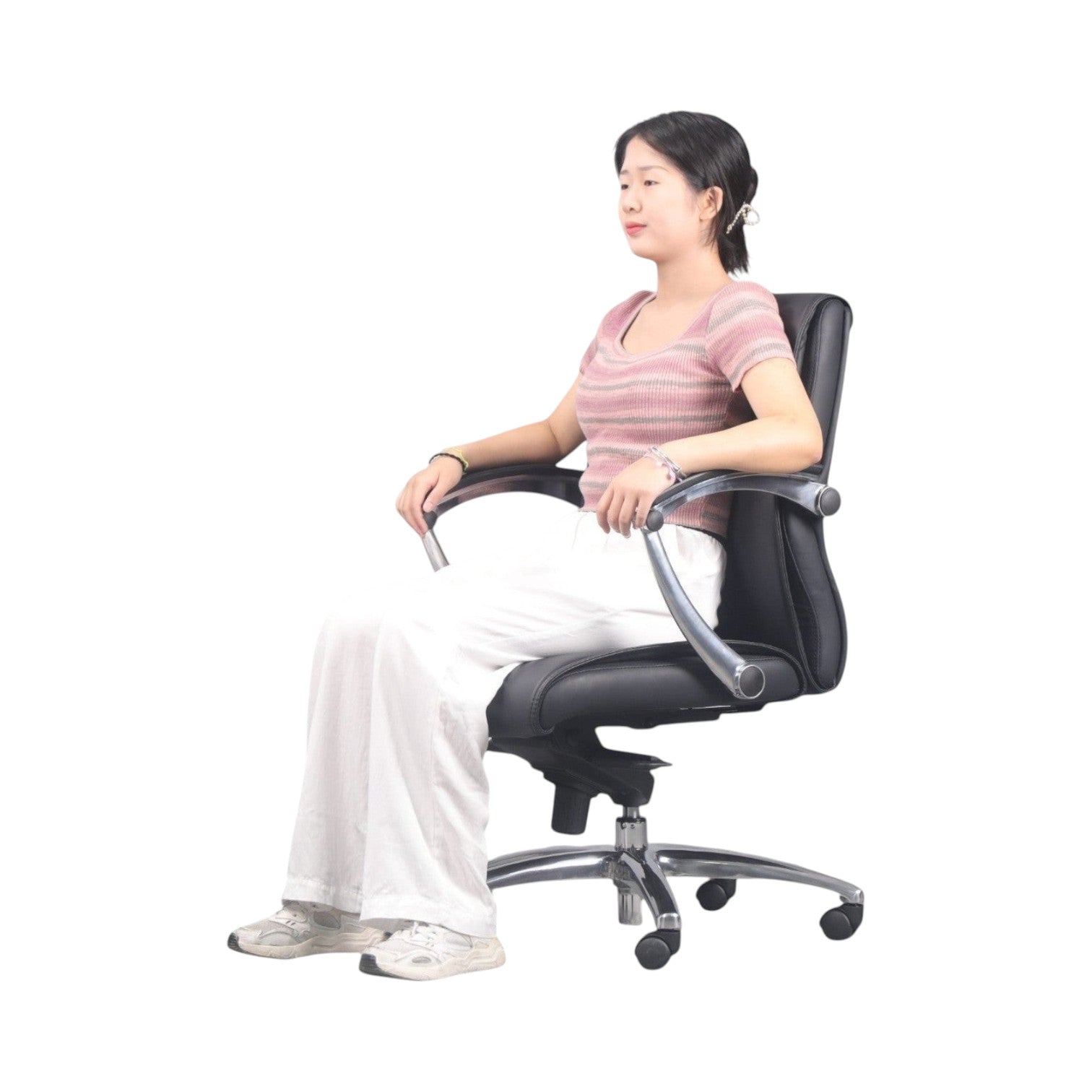 Xiaoyaozuo office chair black faux leather executive chair with padded seat, high back, and chrome base with casters.