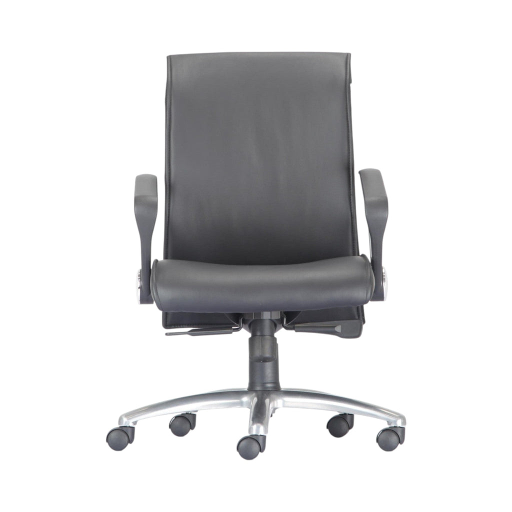 Xiaoyaozuo office chair black faux leather executive chair with high back, padded armrests, and chrome base.