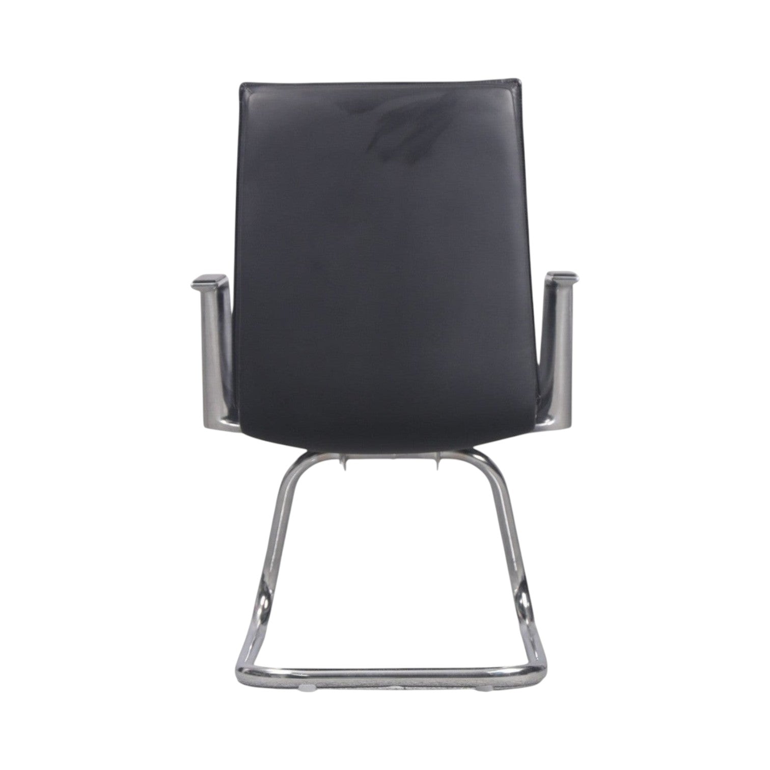Xiaoyaozuo office chair black faux leather executive chair with polished chrome cantilever base and armrests.