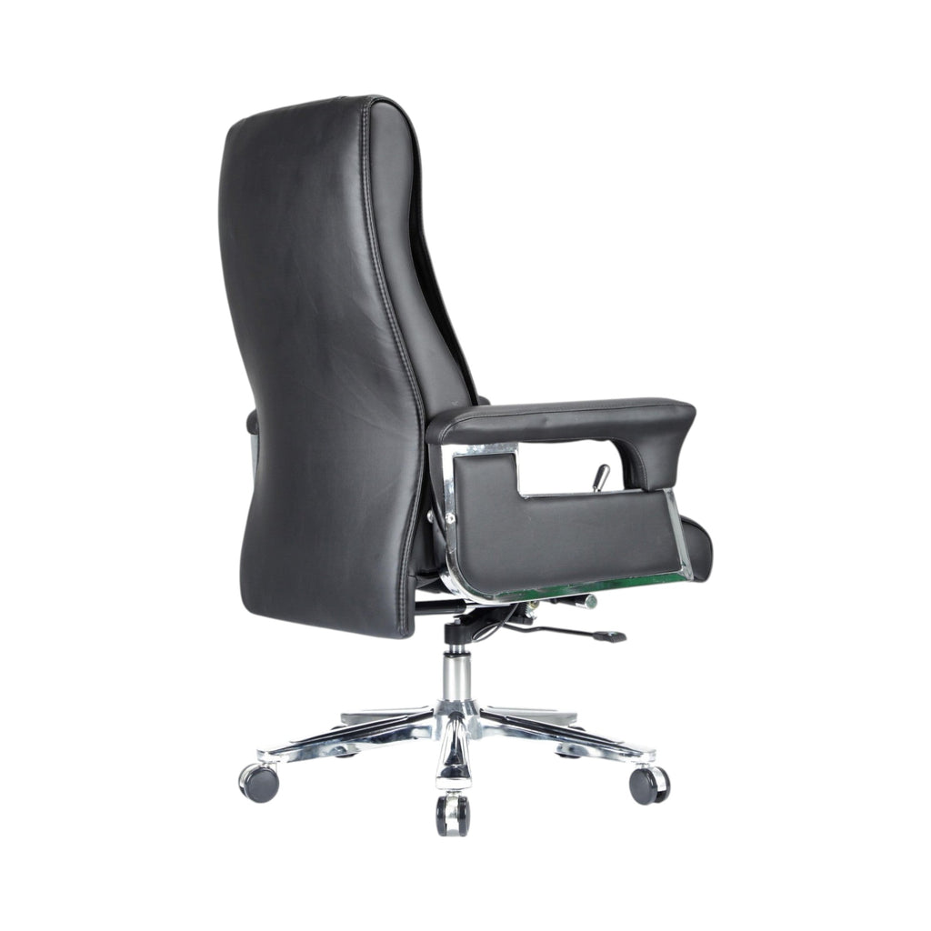 Xiaoyaozuo office chair black faux leather executive chair with chrome base and casters, ergonomic design for comfort and support.