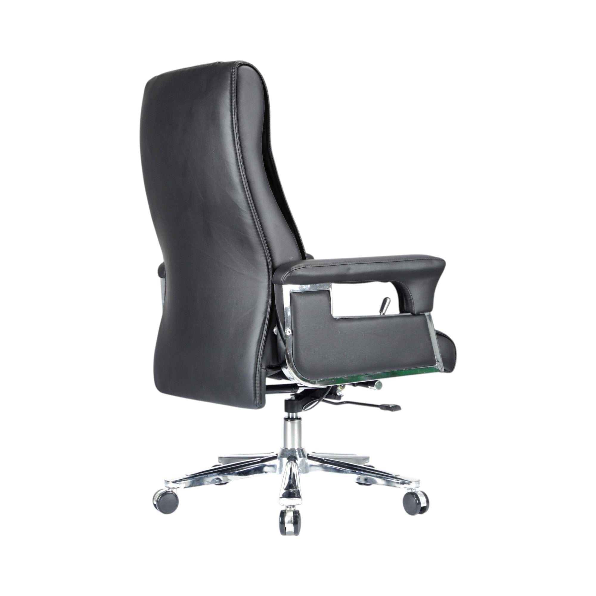 Xiaoyaozuo office chair black faux leather executive chair with chrome base and casters, ergonomic design for comfort and support.