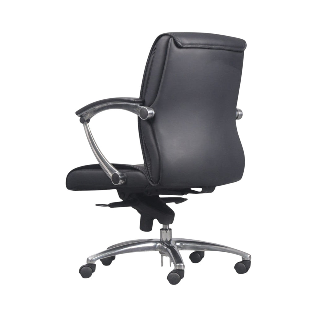 Xiaoyaozuo office chair black faux leather executive chair with padded seat, high back, and chrome base with casters.