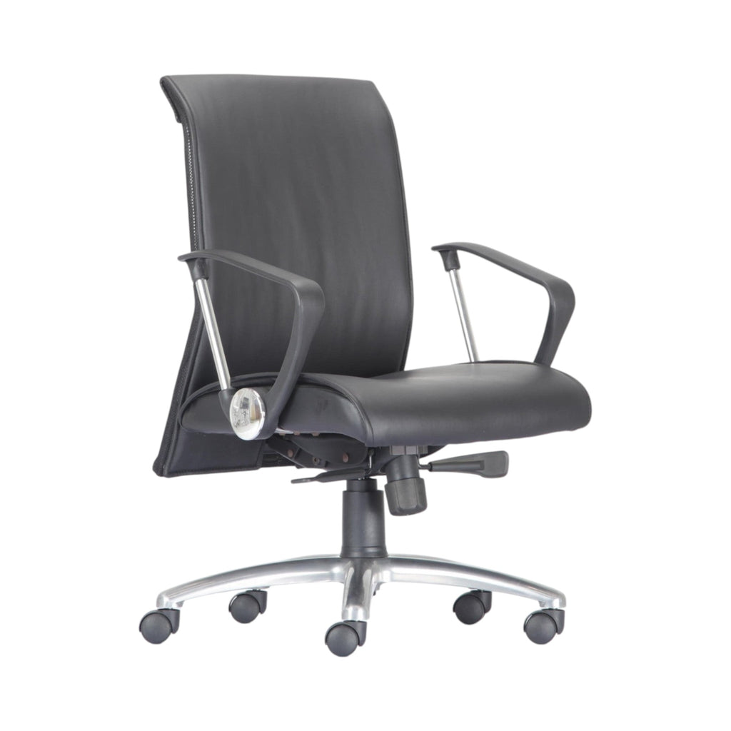 Xiaoyaozuo office chair black faux leather executive office chair with chrome base and padded armrests.