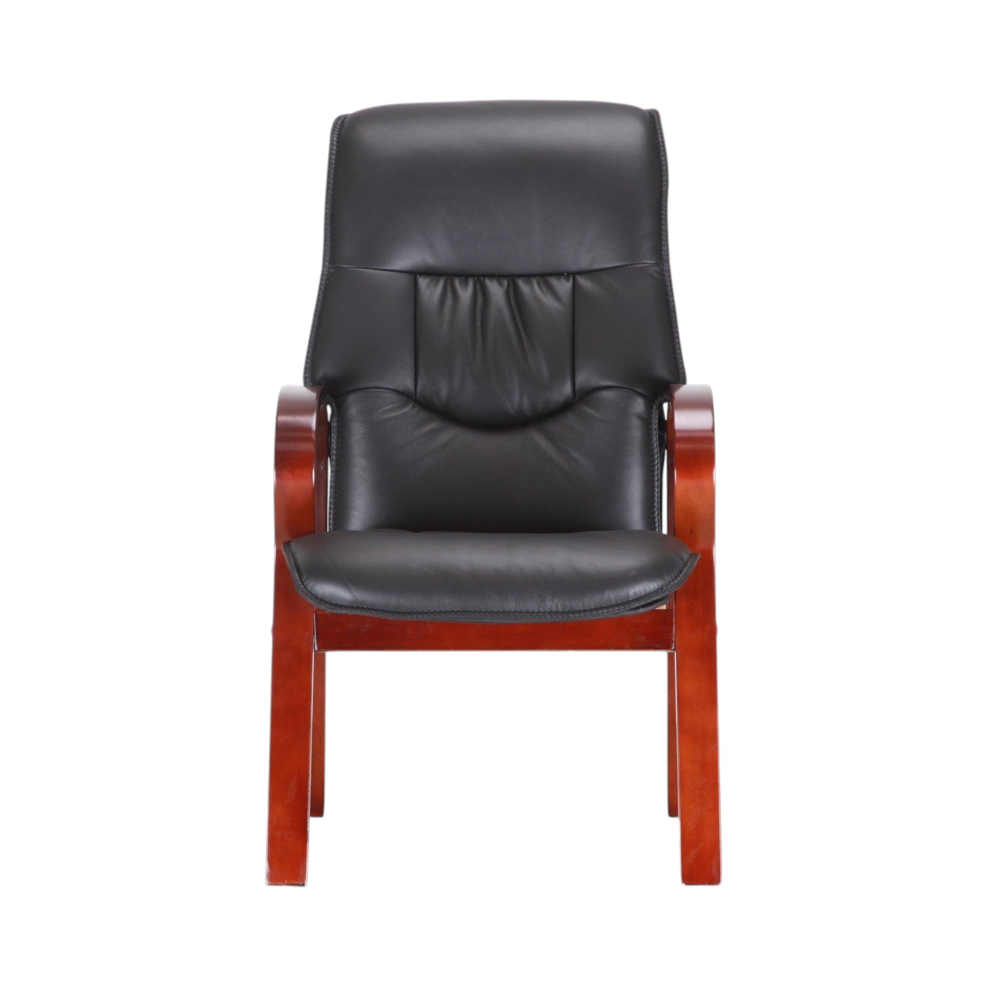 Xiaoyaozuo office chair black faux leather executive chair with wooden frame and curved armrests.