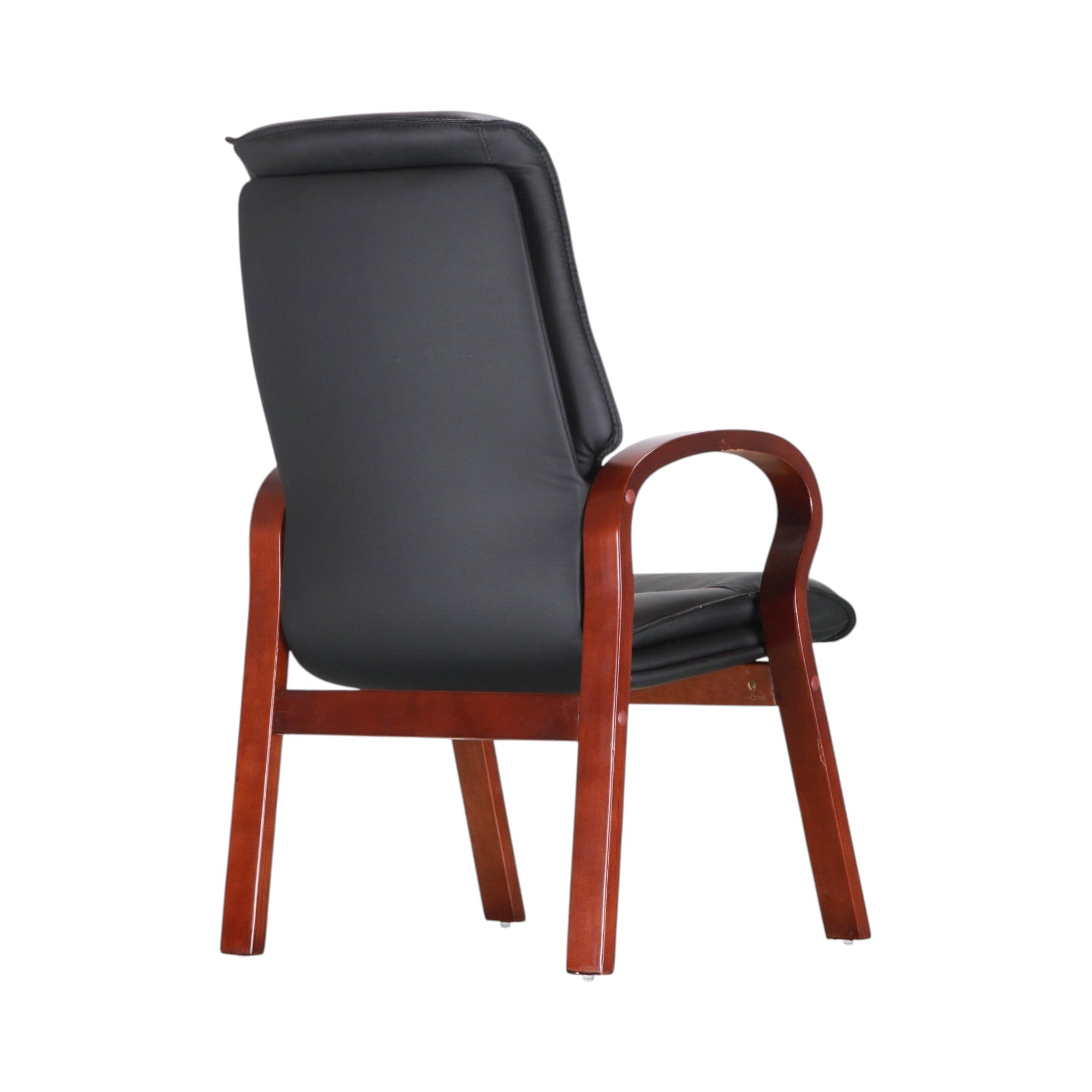 Xiaoyaozuo office chair: Black faux leather executive chair with a high back and curved wooden armrests. Classic design for office or home study.