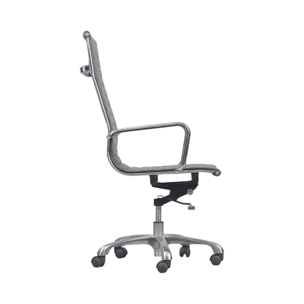 Xiaoyaozuo office chair executive high back chair in black faux leather with polished aluminum base and casters.