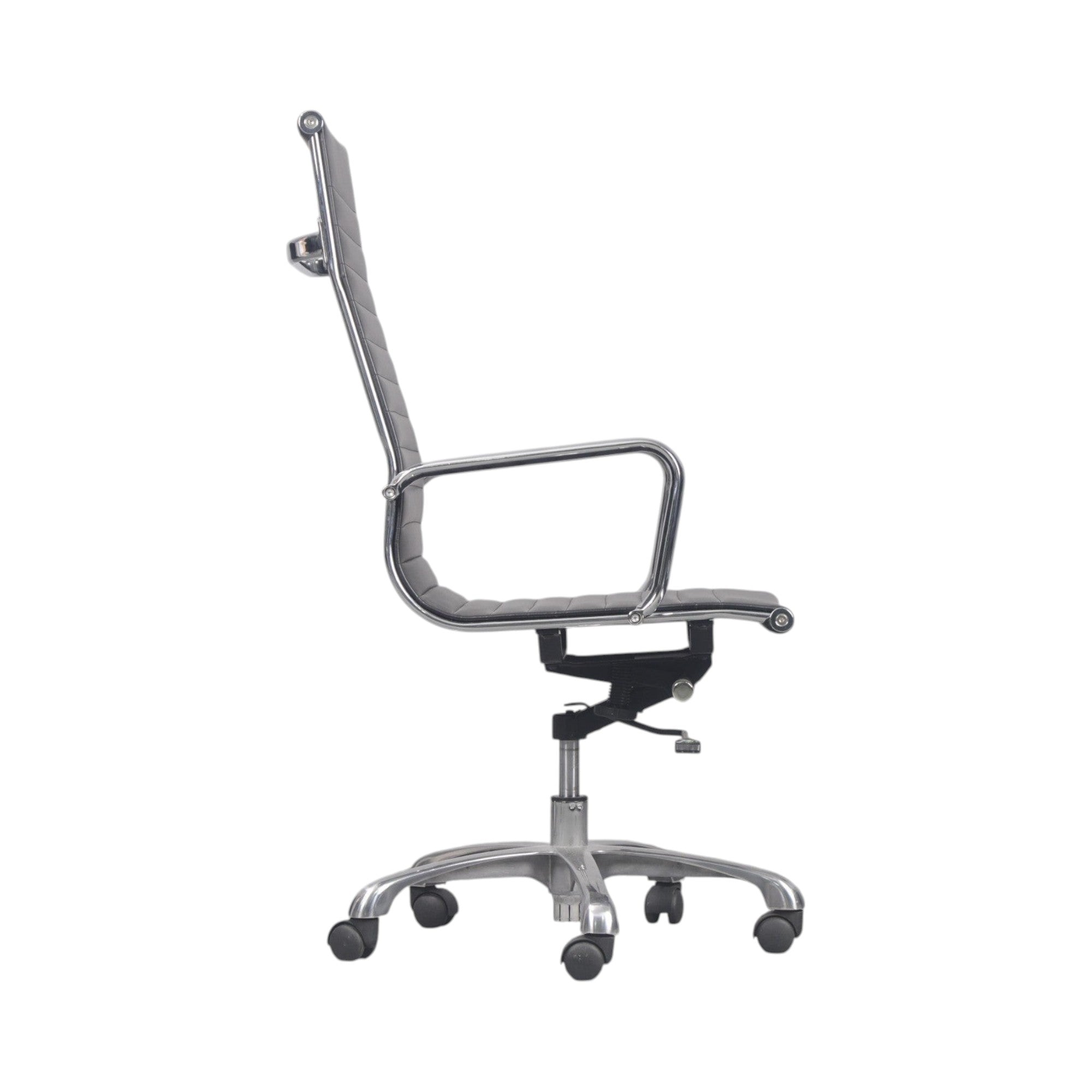 Xiaoyaozuo office chair executive high back chair in black faux leather with polished aluminum base and casters.