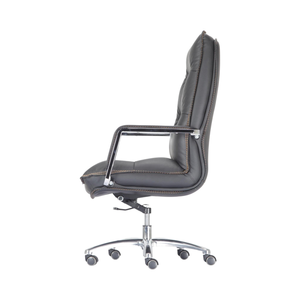 Xiaoyaozuo office chair executive high back chair in black faux leather with detailed stitching and chrome base.
