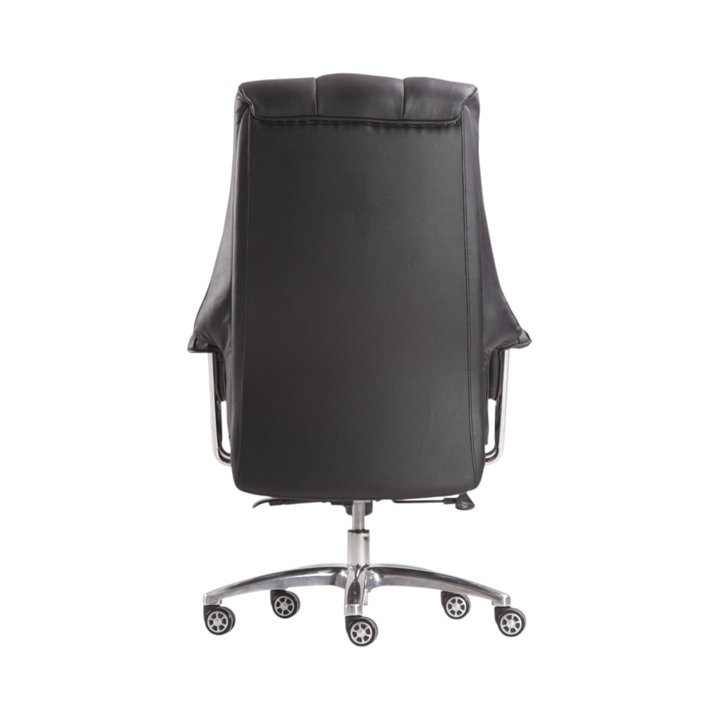 Xiaoyaozuo office chair executive high back chair in black faux leather with chrome base and casters.