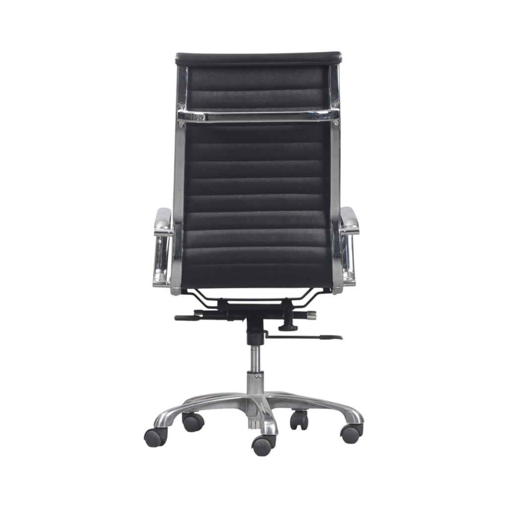 Xiaoyaozuo office chair black faux leather executive high back office chair with polished aluminum base and casters.
