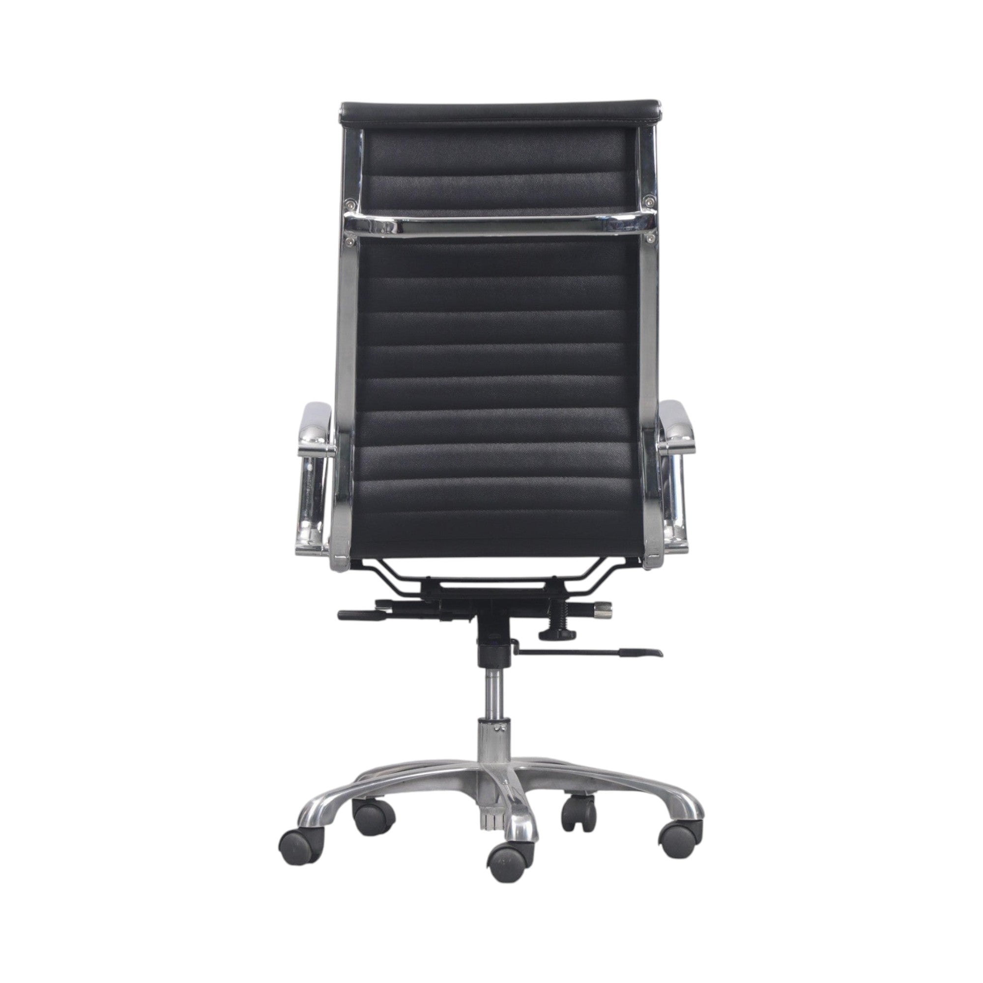 Xiaoyaozuo office chair black faux leather executive high back office chair with polished aluminum base and casters.