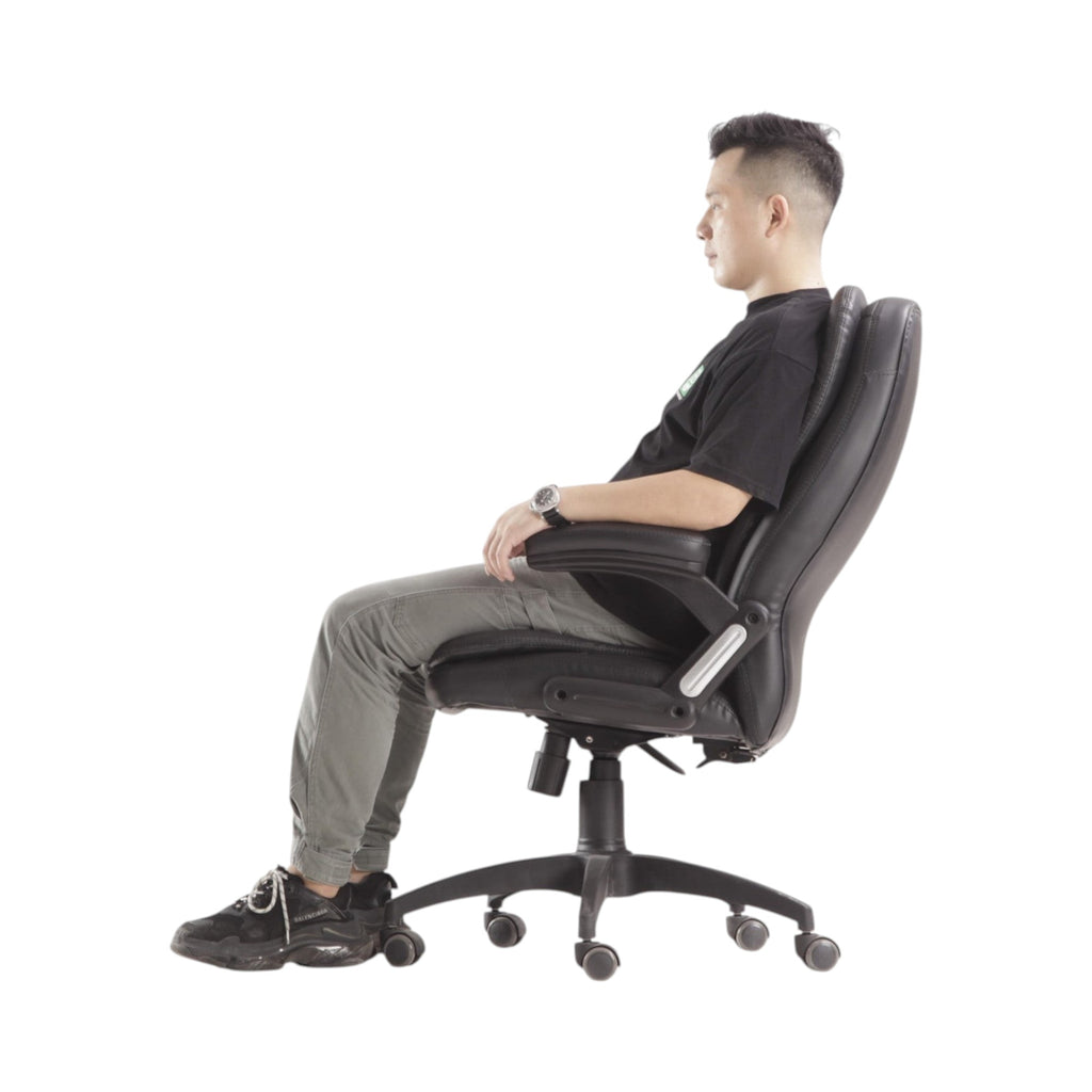 Xiaoyaozuo office chair executive high back black faux leather chair with adjustable height and casters, shown with a man sitting.
