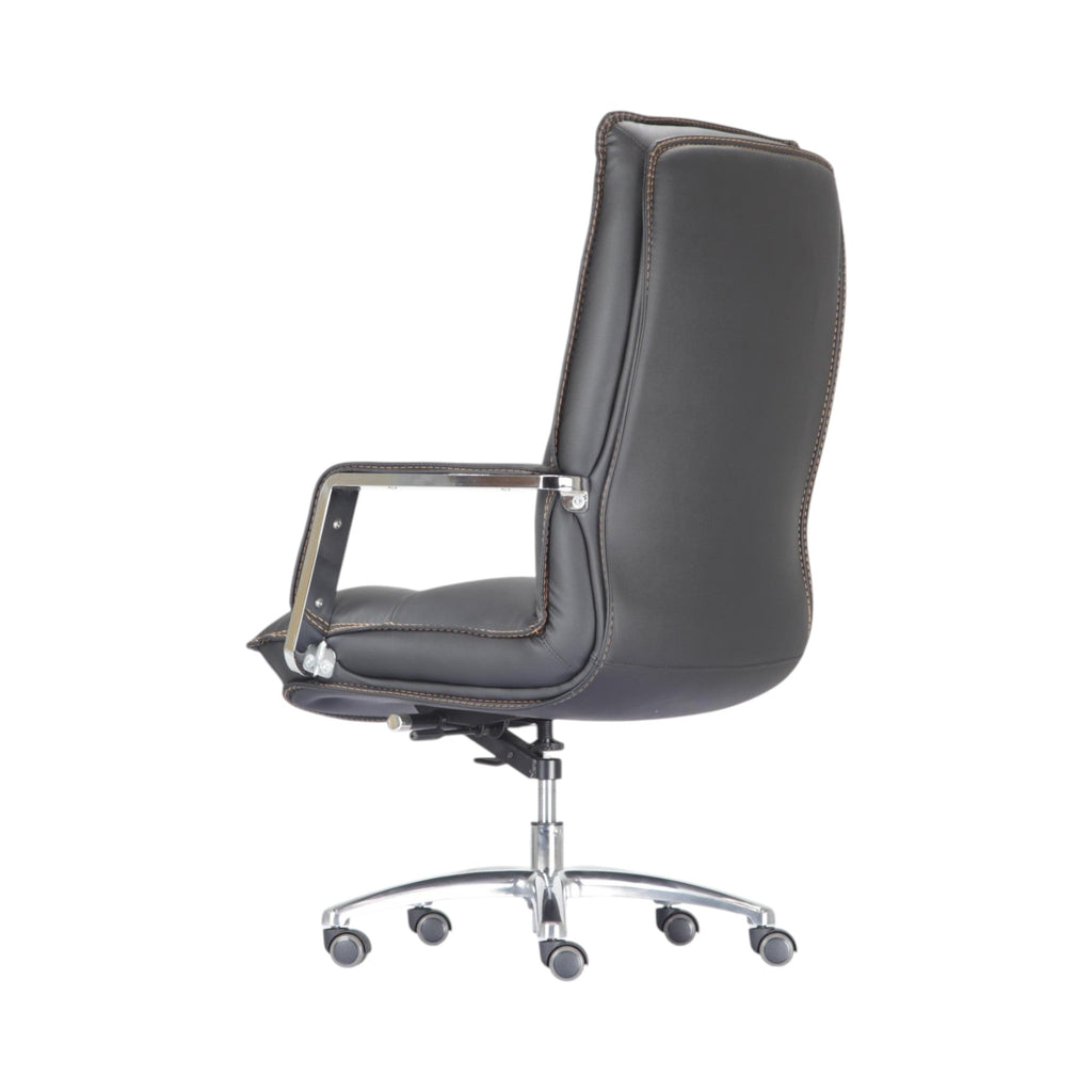 Xiaoyaozuo office chair executive high back chair in black faux leather with chrome accents and detailed stitching.