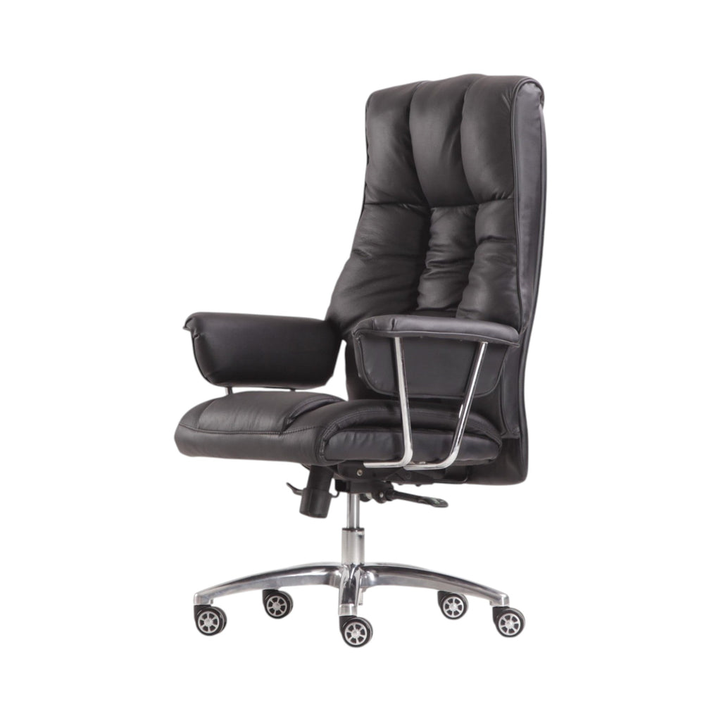 Xiaoyaozuo office chair executive high back black faux leather chair with plush cushioning and chrome base.