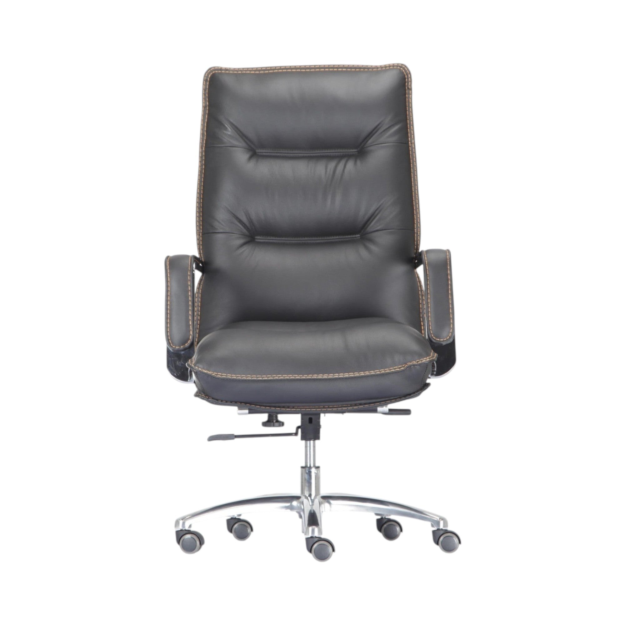 Xiaoyaozuo office chair black faux leather executive high back chair with detailed stitching and chrome base.
