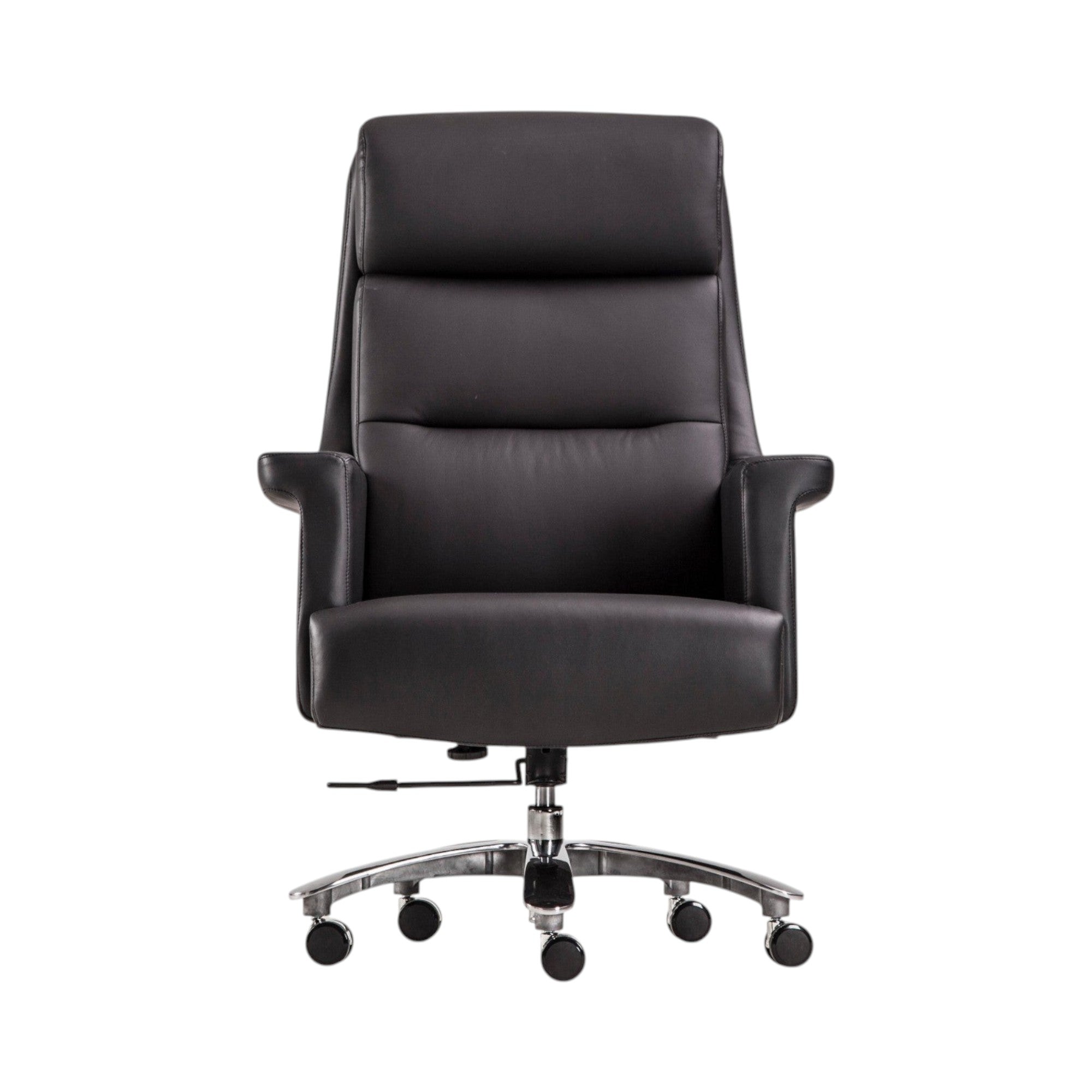 Xiaoyaozuo office chair black faux leather executive high back office chair with chrome accents and casters.