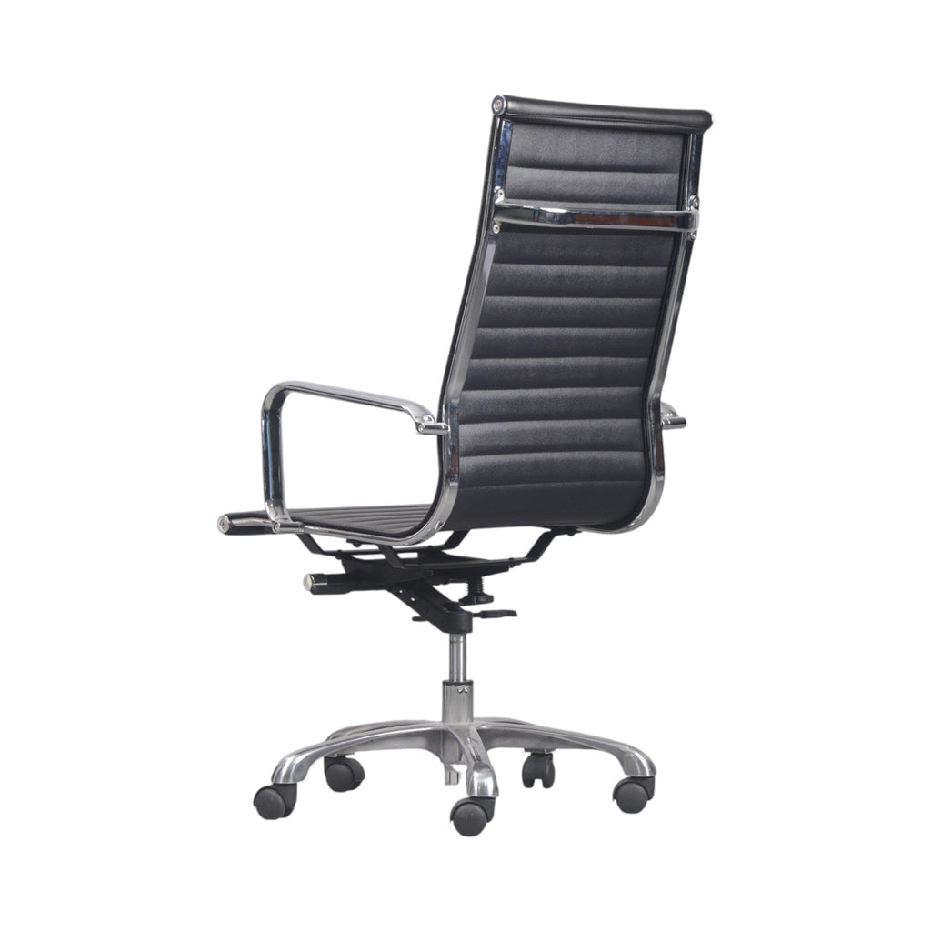 Xiaoyaozuo office chair black faux leather executive high back office chair with polished aluminum base and casters.