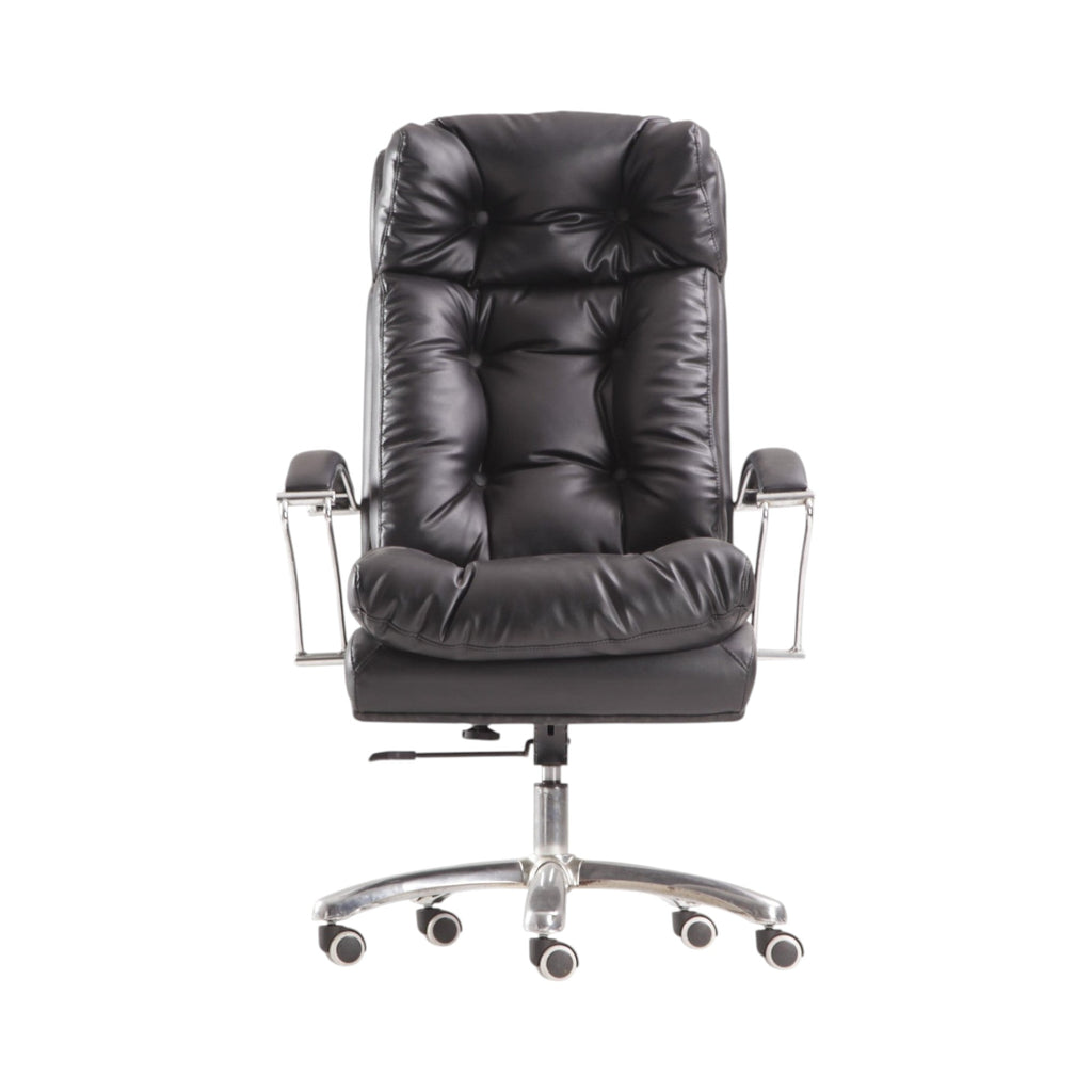 Xiaoyaozuo office chair black faux leather executive chair with plush cushioning and high backrest.