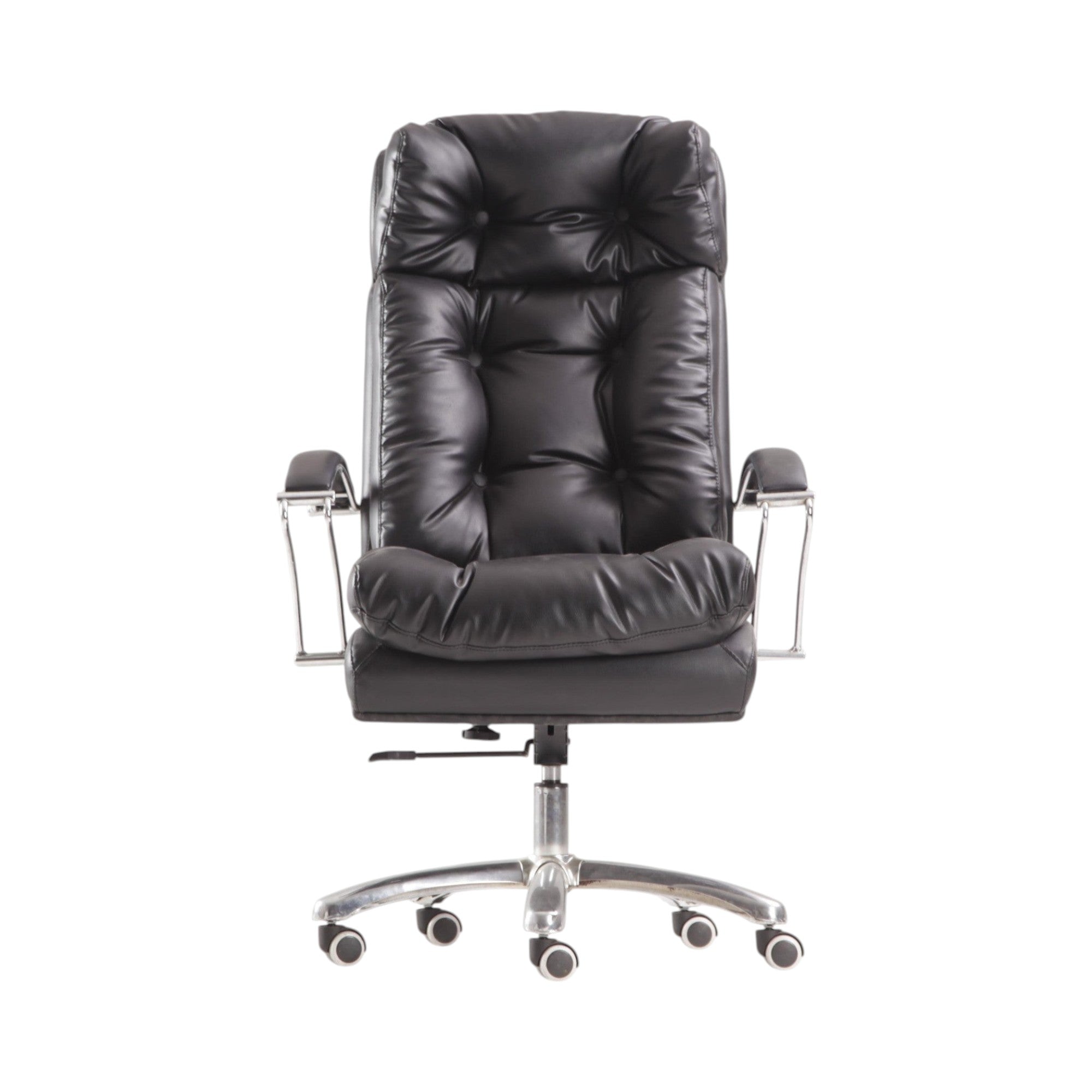Xiaoyaozuo office chair black faux leather executive chair with plush cushioning and high backrest.