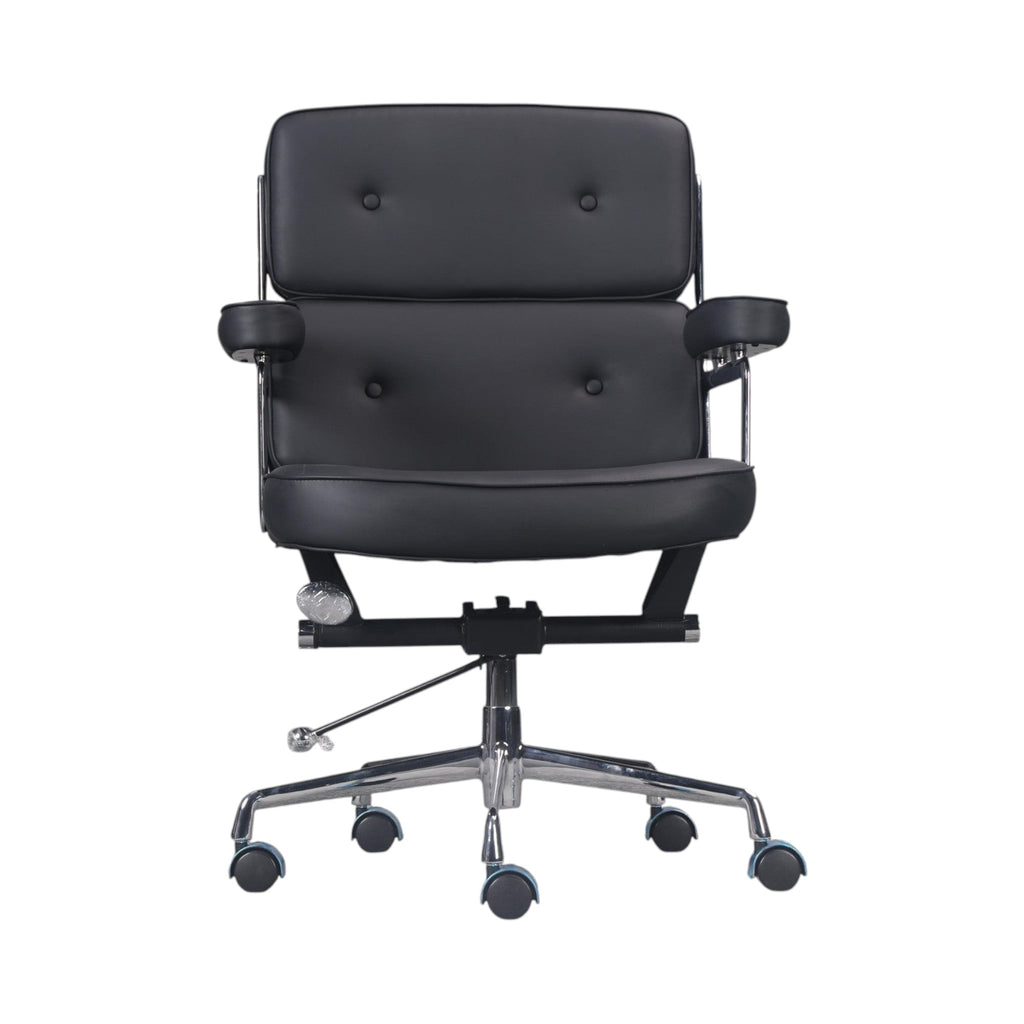 Xiaoyaozuo office chair black faux leather executive chair with tufted design and lumbar support.