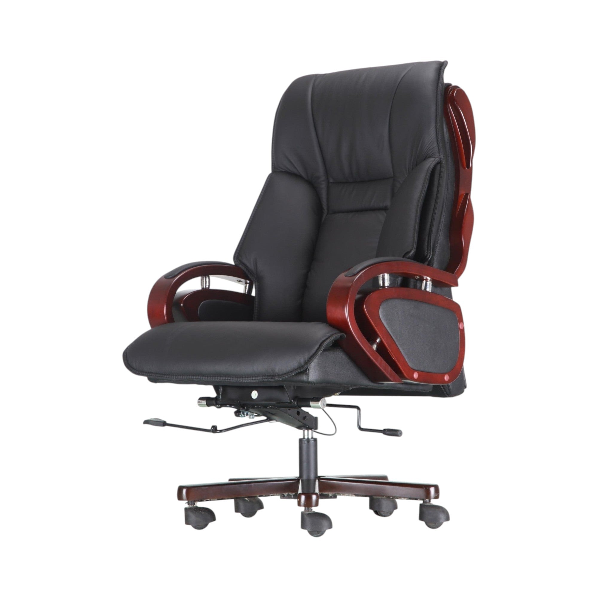 Xiaoyaozuo office chair black faux leather executive chair with wood accents and high back