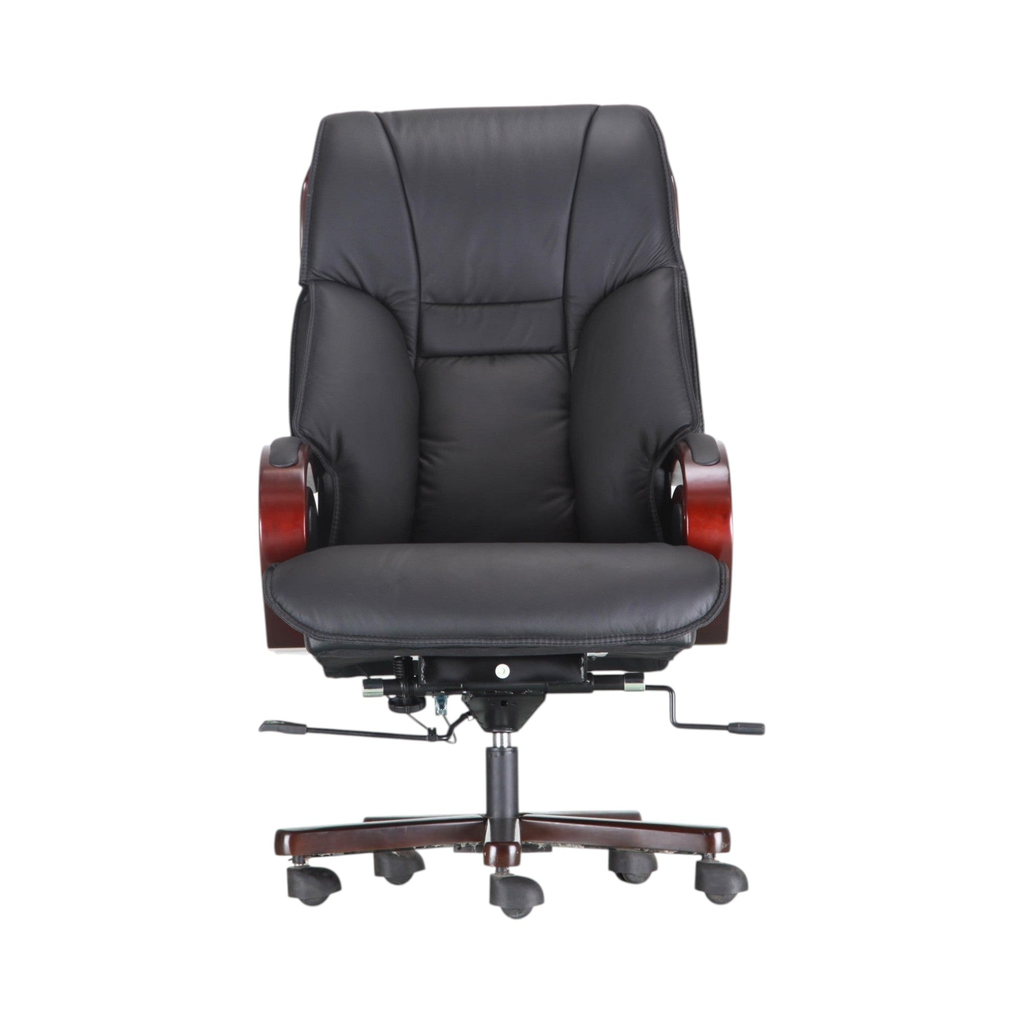 Xiaoyaozuo office chair black faux leather executive chair with wood accents and plush cushioning.