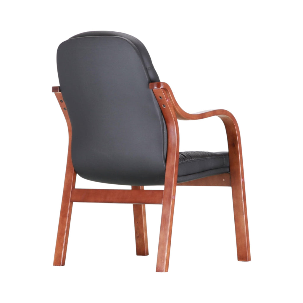 Xiaoyaozuo office chair black faux leather executive guest chair with wooden frame and armrests.