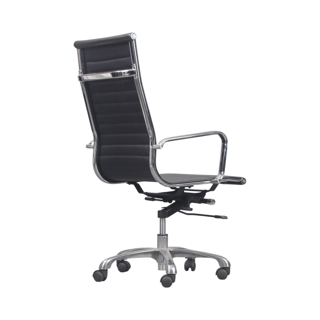 Xiaoyaozuo office chair executive high back chair in black faux leather with polished aluminum base and casters.