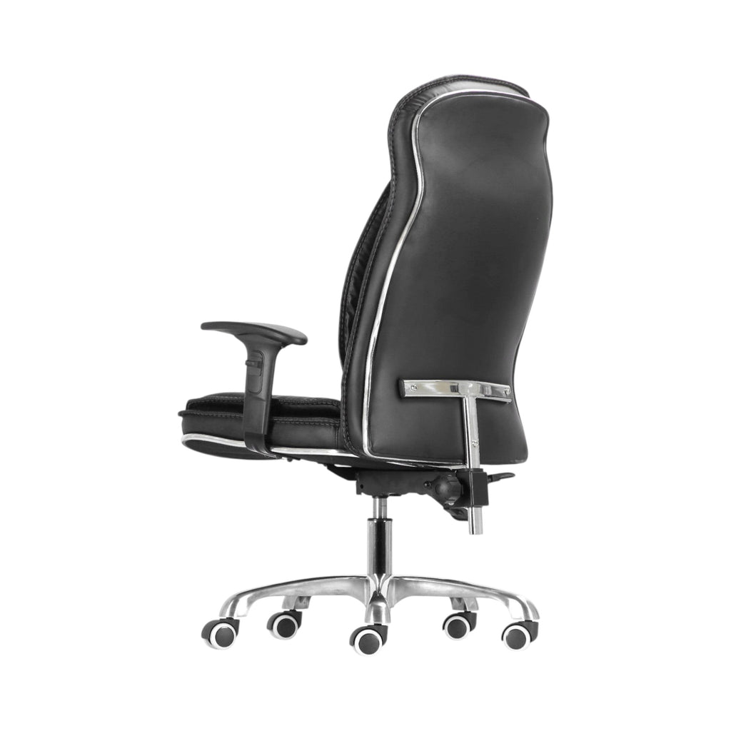 Xiaoyaozuo office chair black faux leather executive high back chair with chrome base and casters, contrast stitching.