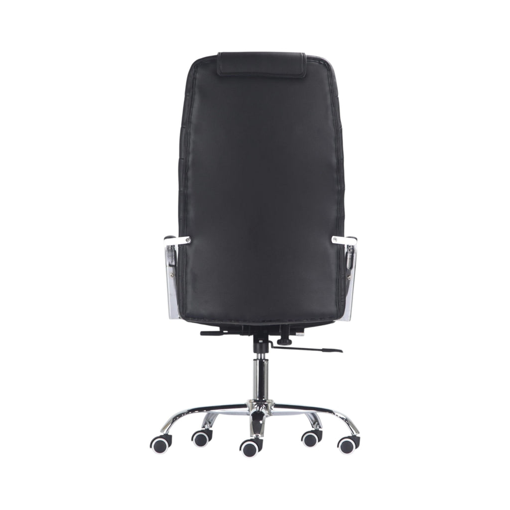 Xiaoyaozuo office chair: Black faux leather executive high back office chair with chrome base and casters.
