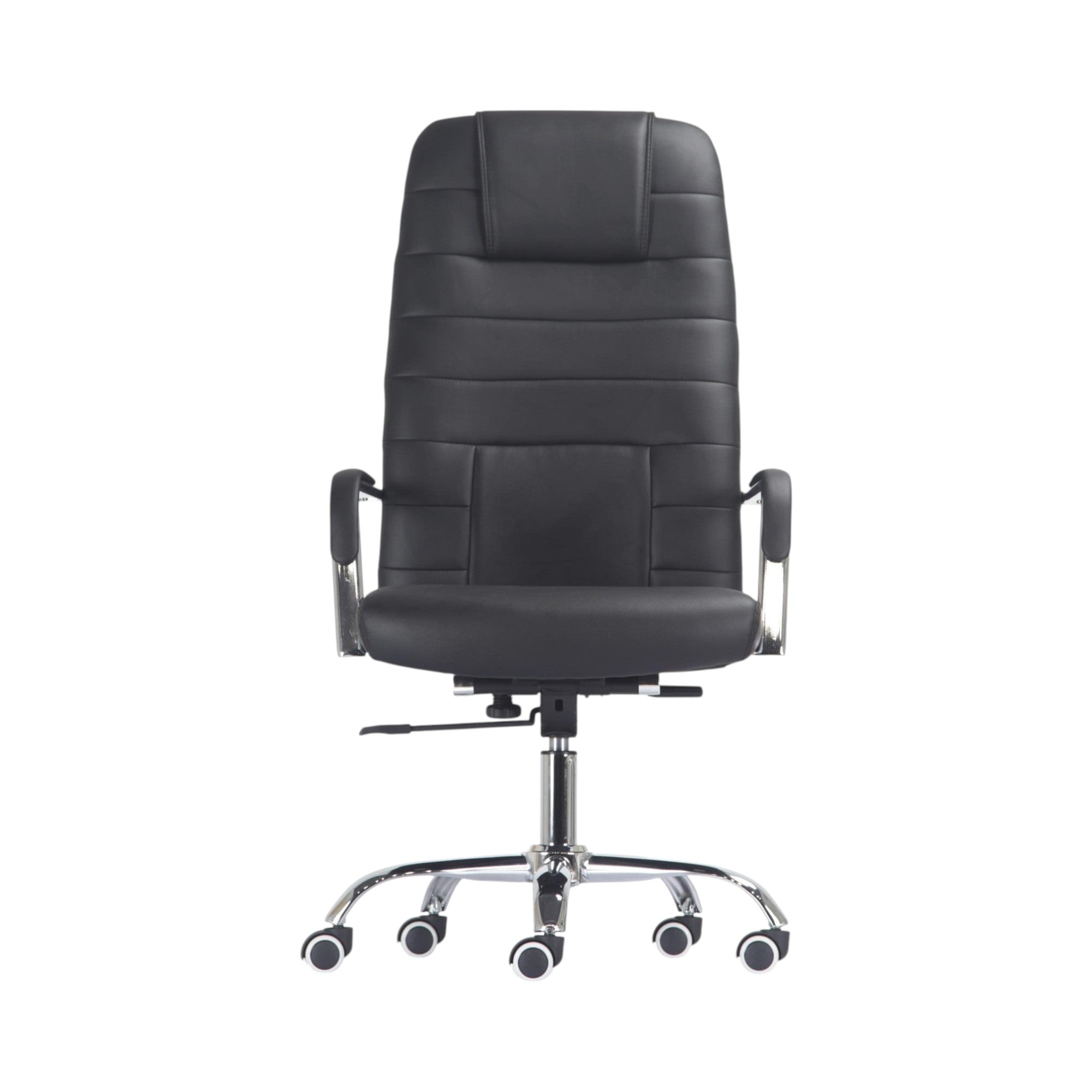 Xiaoyaozuo office chair executive black faux leather high back chair with chrome base and casters.