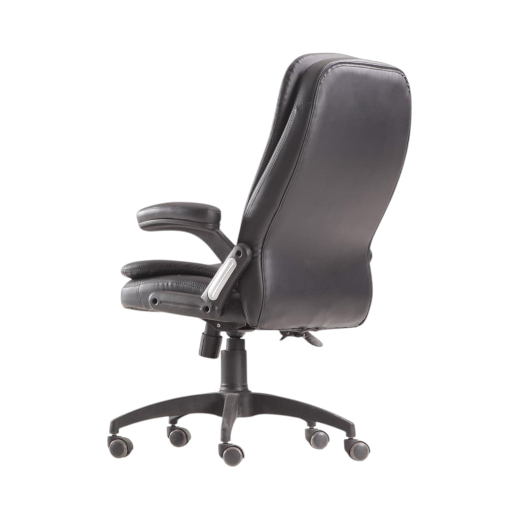 Xiaoyaozuo office chair black faux leather executive high back chair with padded arms and casters.