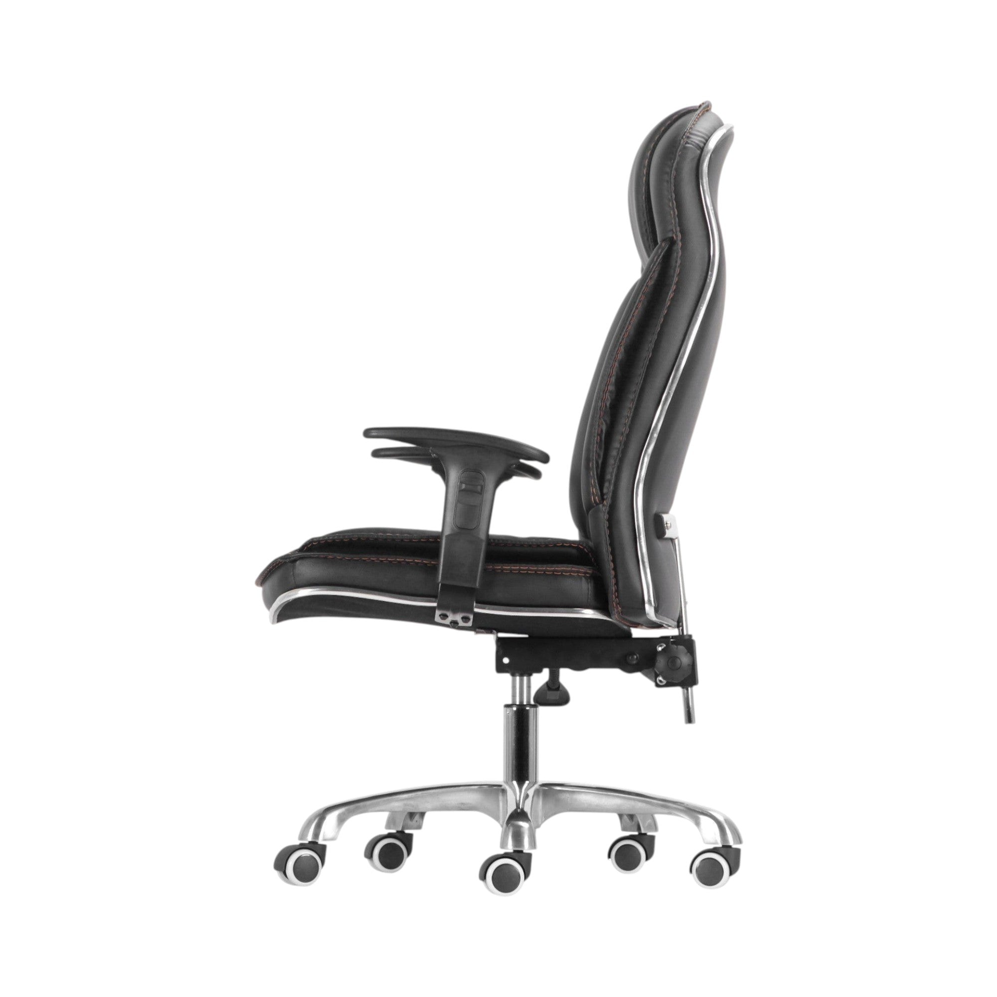 Xiaoyaozuo office chair executive high back black faux leather chair with contrast stitching and chrome base.