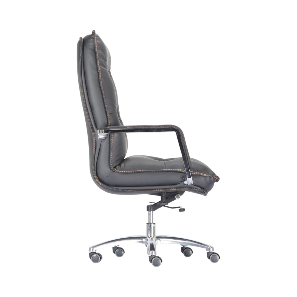 Xiaoyaozuo office chair black faux leather executive high back chair with chrome base and casters, detailed stitching.