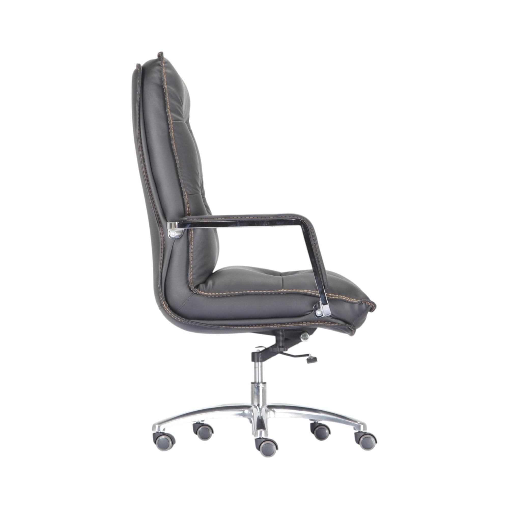 Xiaoyaozuo office chair black faux leather executive high back chair with chrome base and casters, detailed stitching.