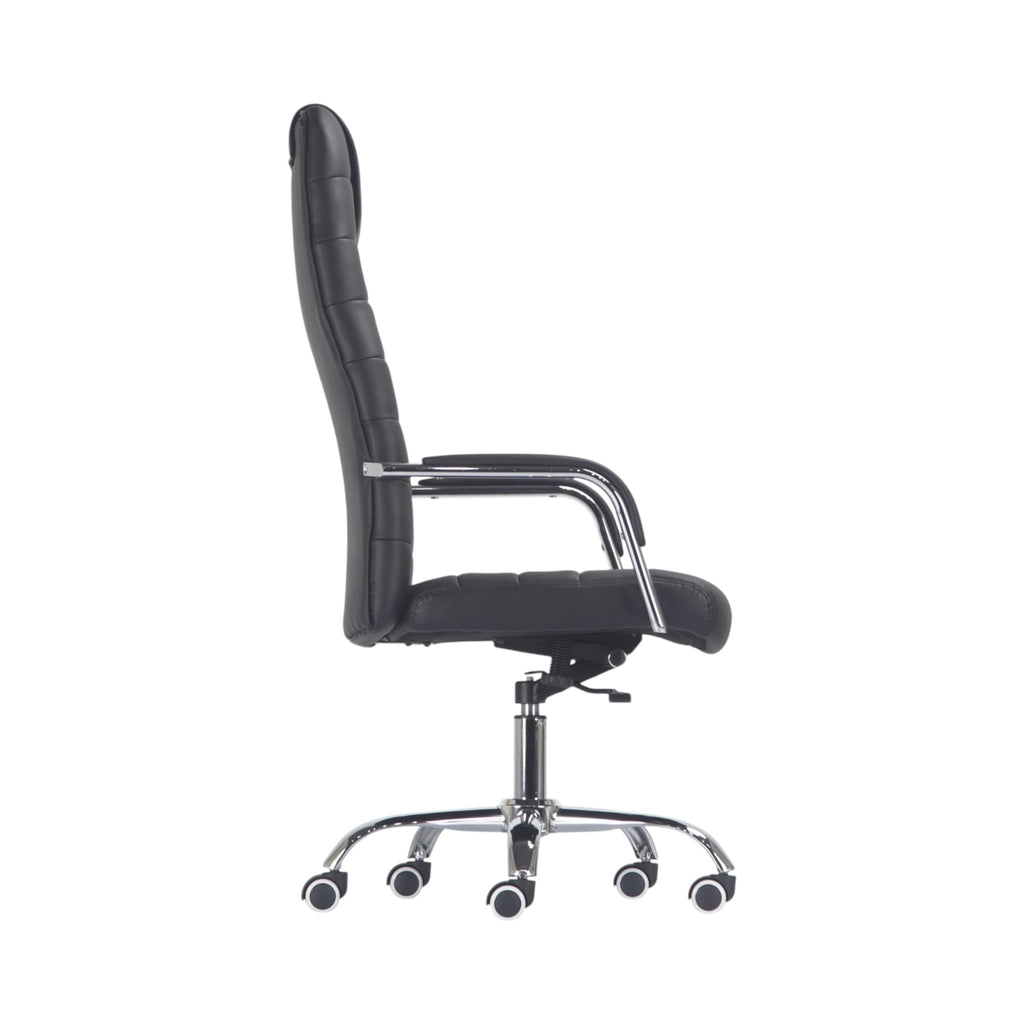 Xiaoyaozuo office chair executive black faux leather high back office chair with chrome base and casters.