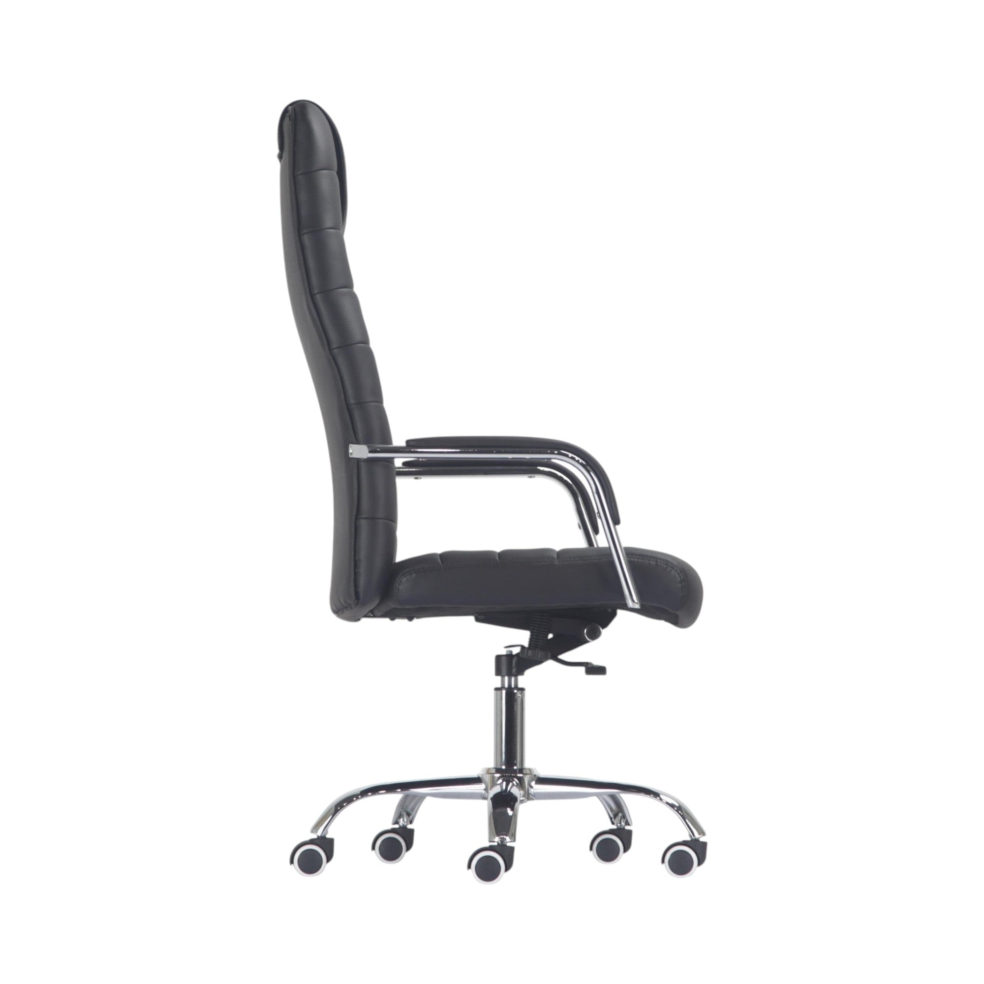 Xiaoyaozuo office chair executive black faux leather high back office chair with chrome base and casters.