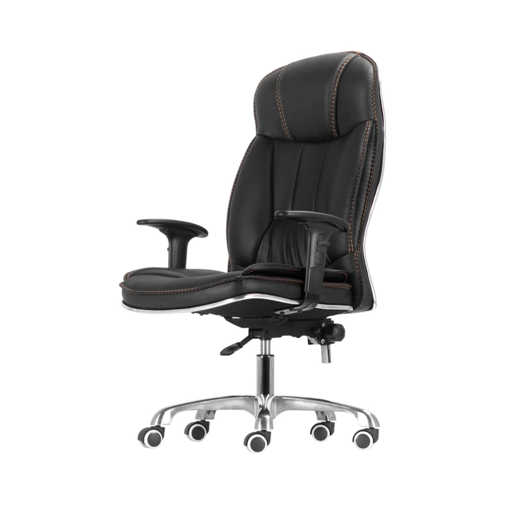 Xiaoyaozuo office chair black faux leather executive high back chair with contrast stitching and chrome base.