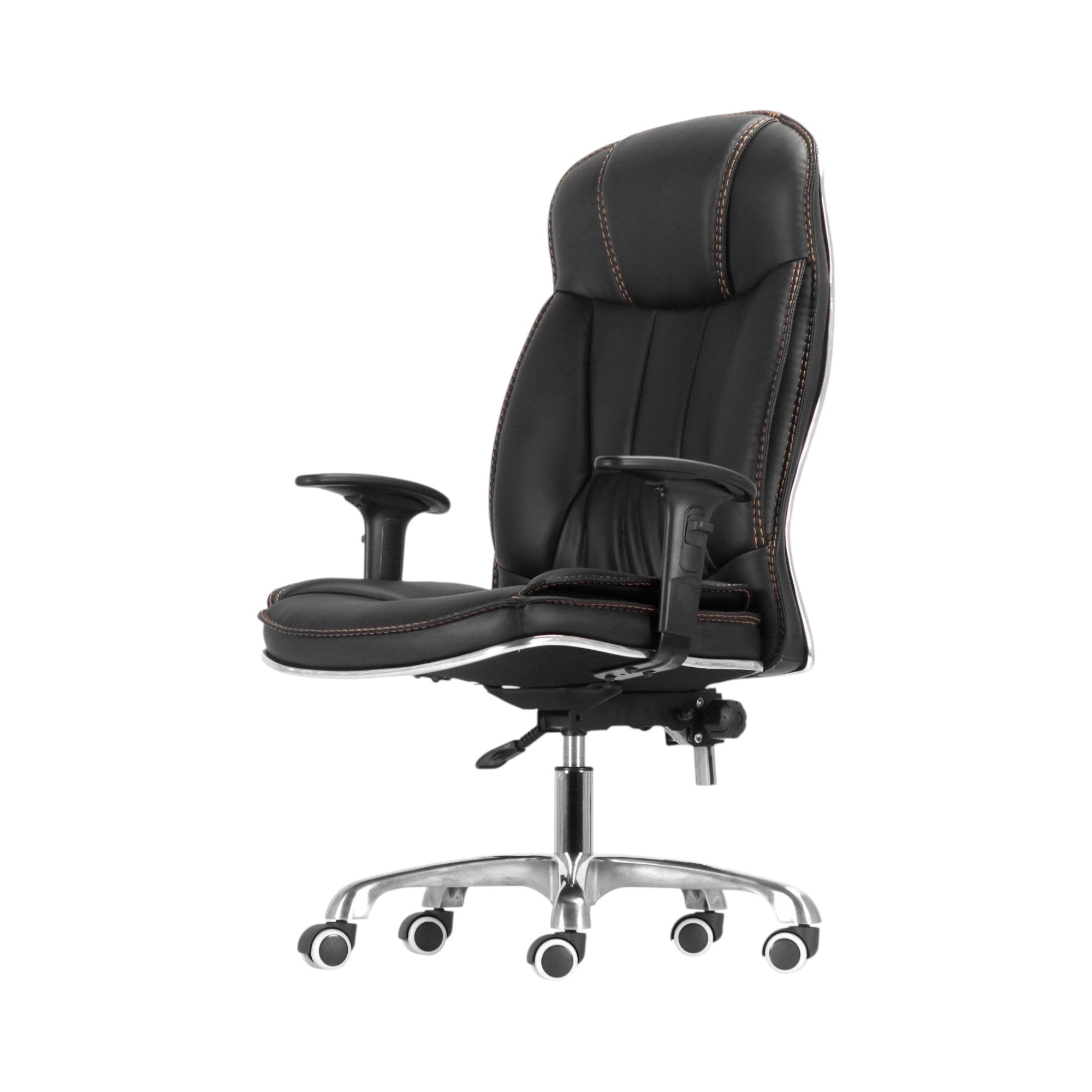 Xiaoyaozuo office chair black faux leather executive high back chair with contrast stitching and chrome base.