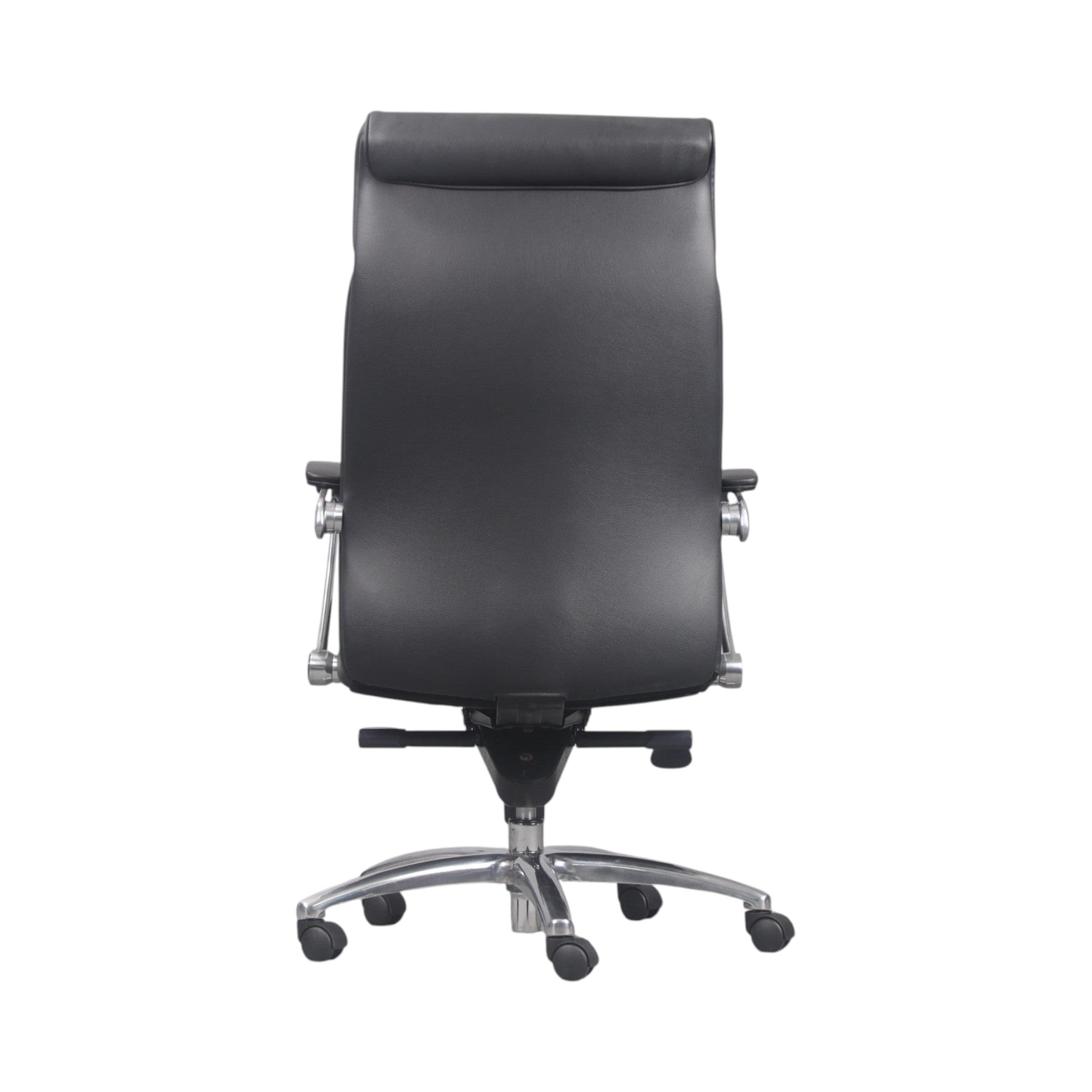 Xiaoyaozuo office chair black faux leather executive high back chair with headrest and polished chrome base.