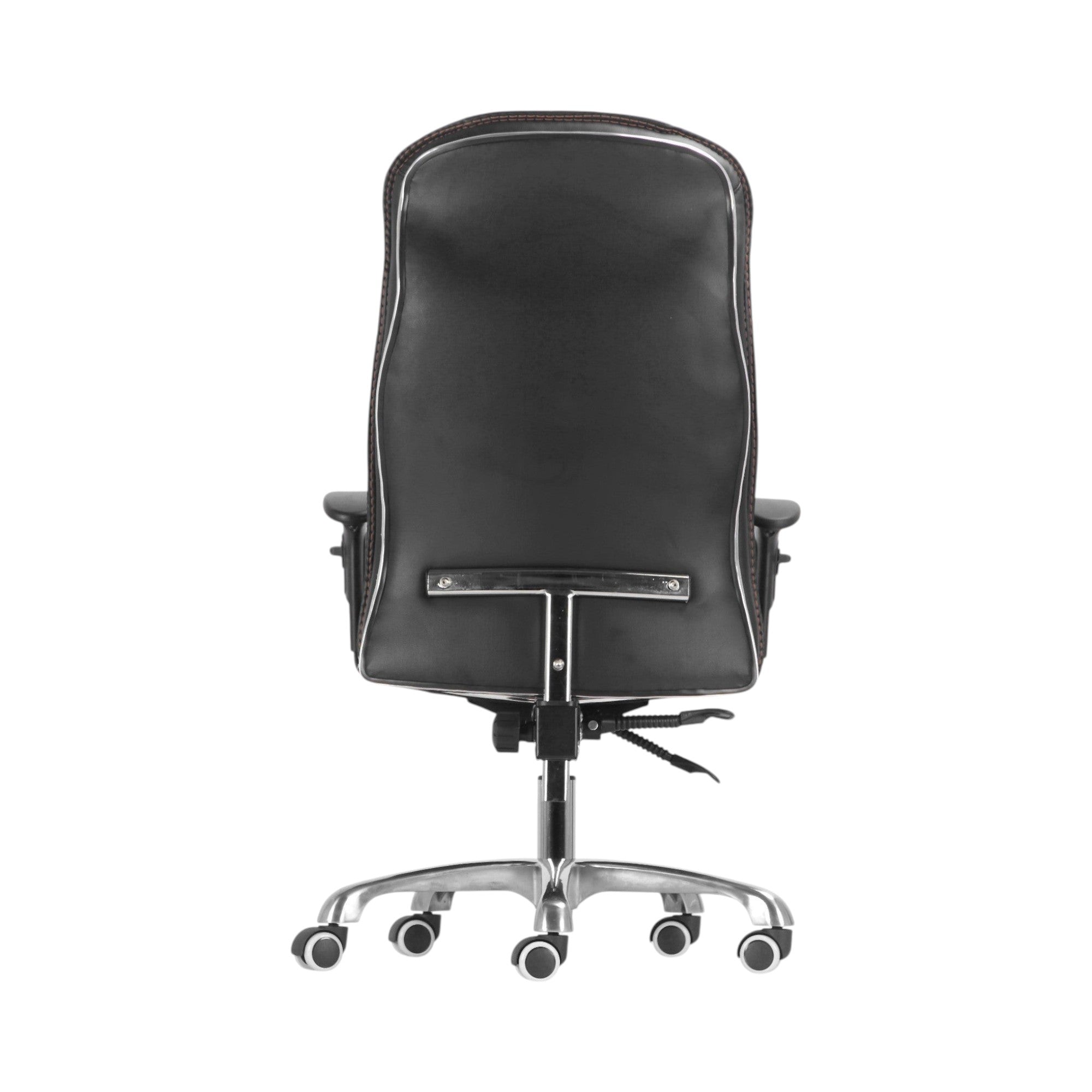 Xiaoyaozuo office chair black faux leather executive high back chair with contrast stitching and chrome base.