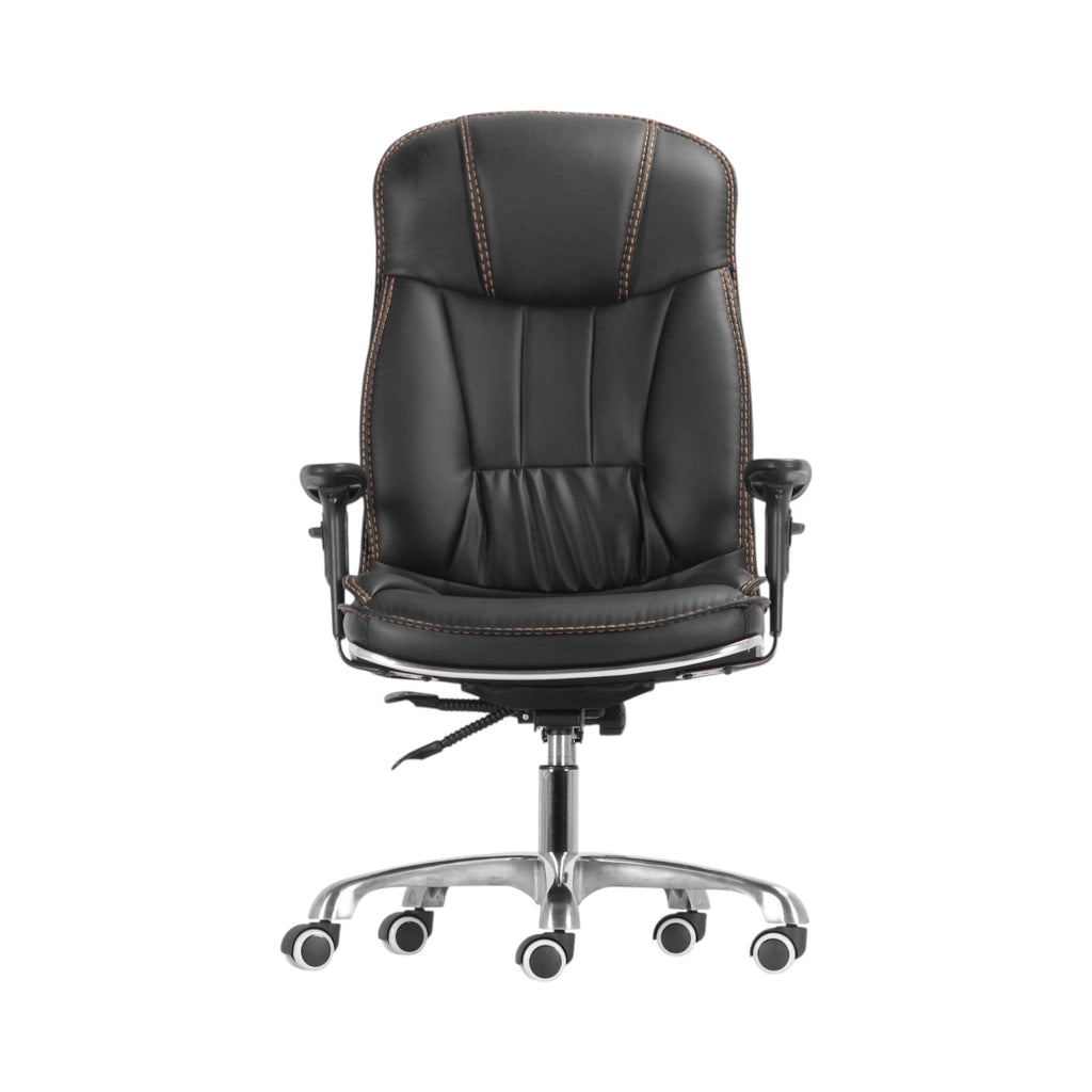 Xiaoyaozuo office chair black faux leather executive high back chair with contrast stitching and chrome base.