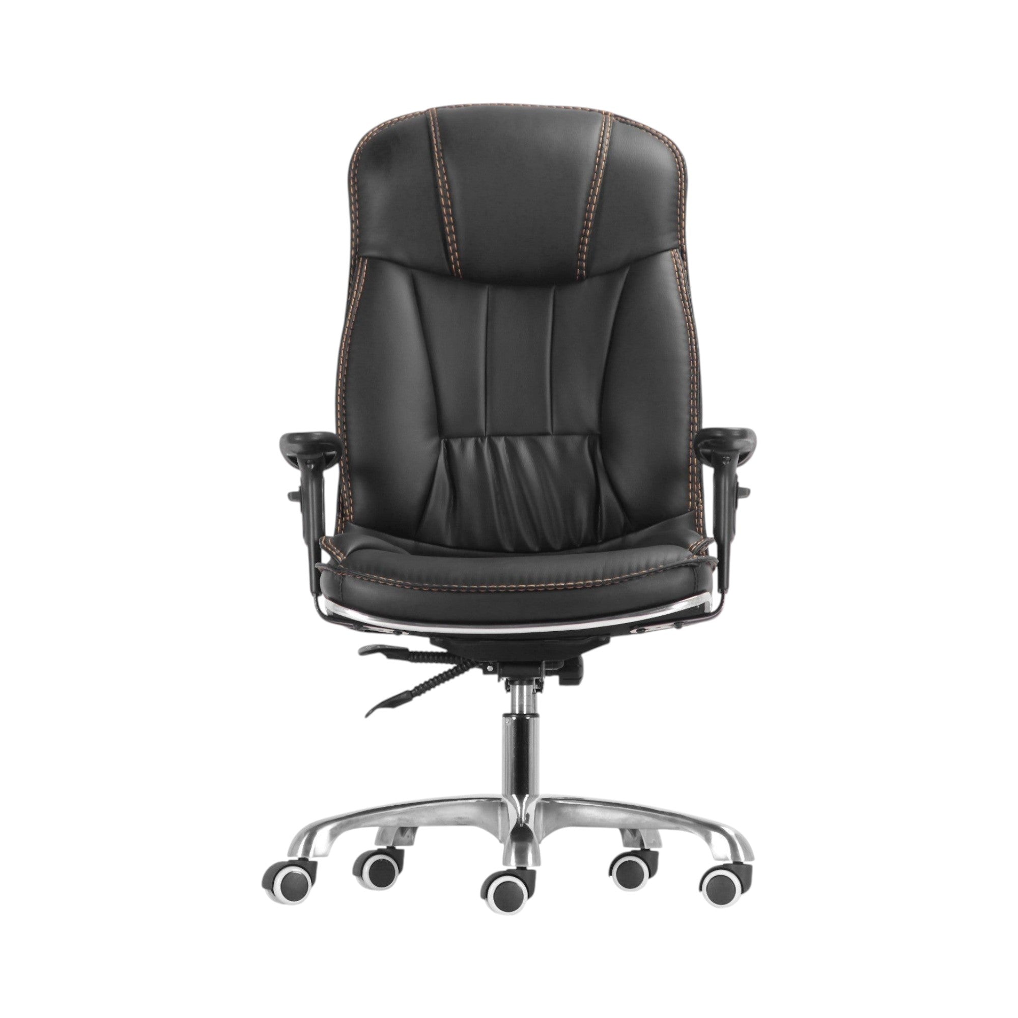 Xiaoyaozuo office chair black faux leather executive high back chair with contrast stitching and chrome base.
