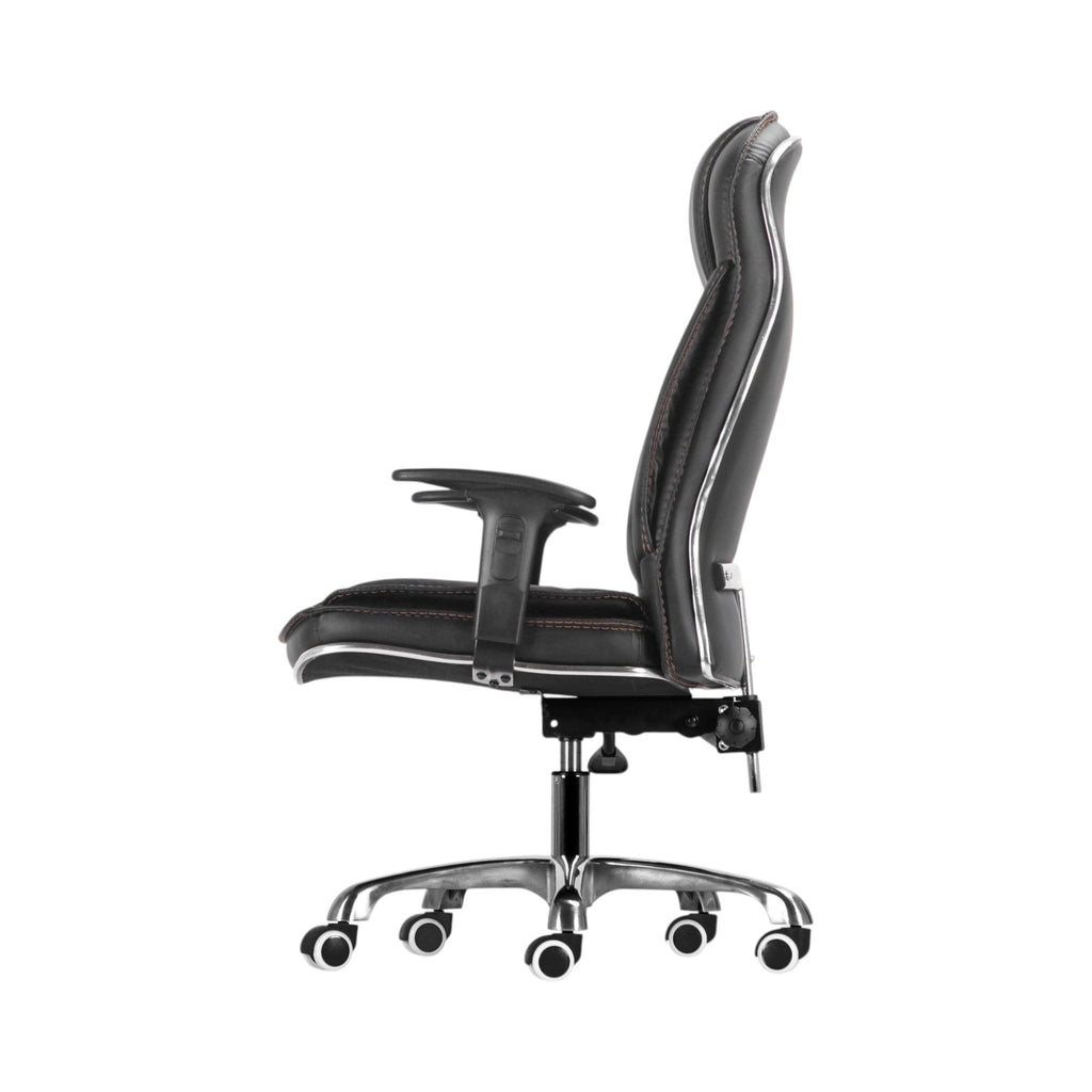 Xiaoyaozuo office chair black faux leather executive high back chair with contrast stitching and chrome base.